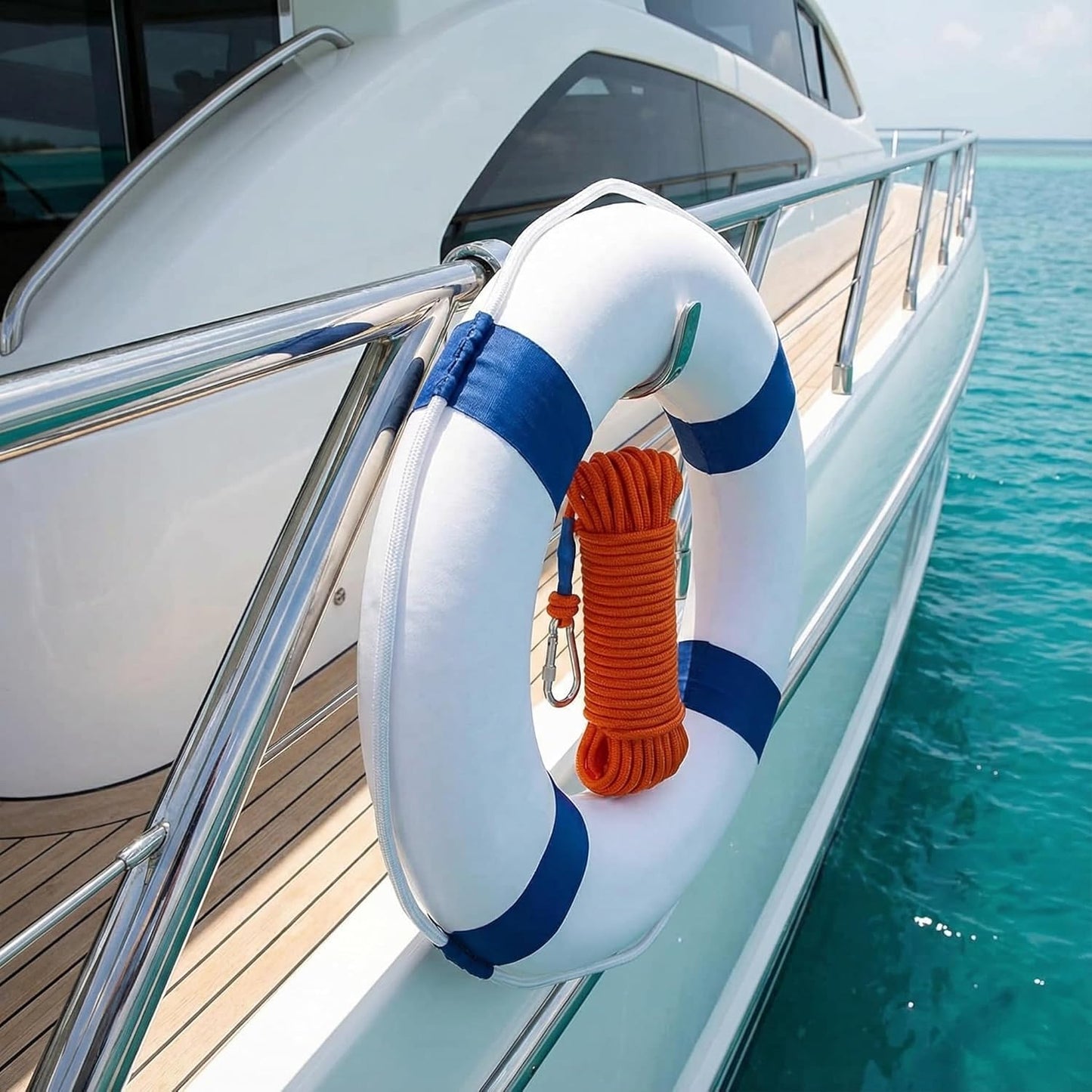 20 Inch / 50cm Pool Safety Life Preserver Throw Ring Buoy- Swim Foam Rings for Swimming Pool Wall Decoration with 98.4FT Water Floating Lifesaving Rope