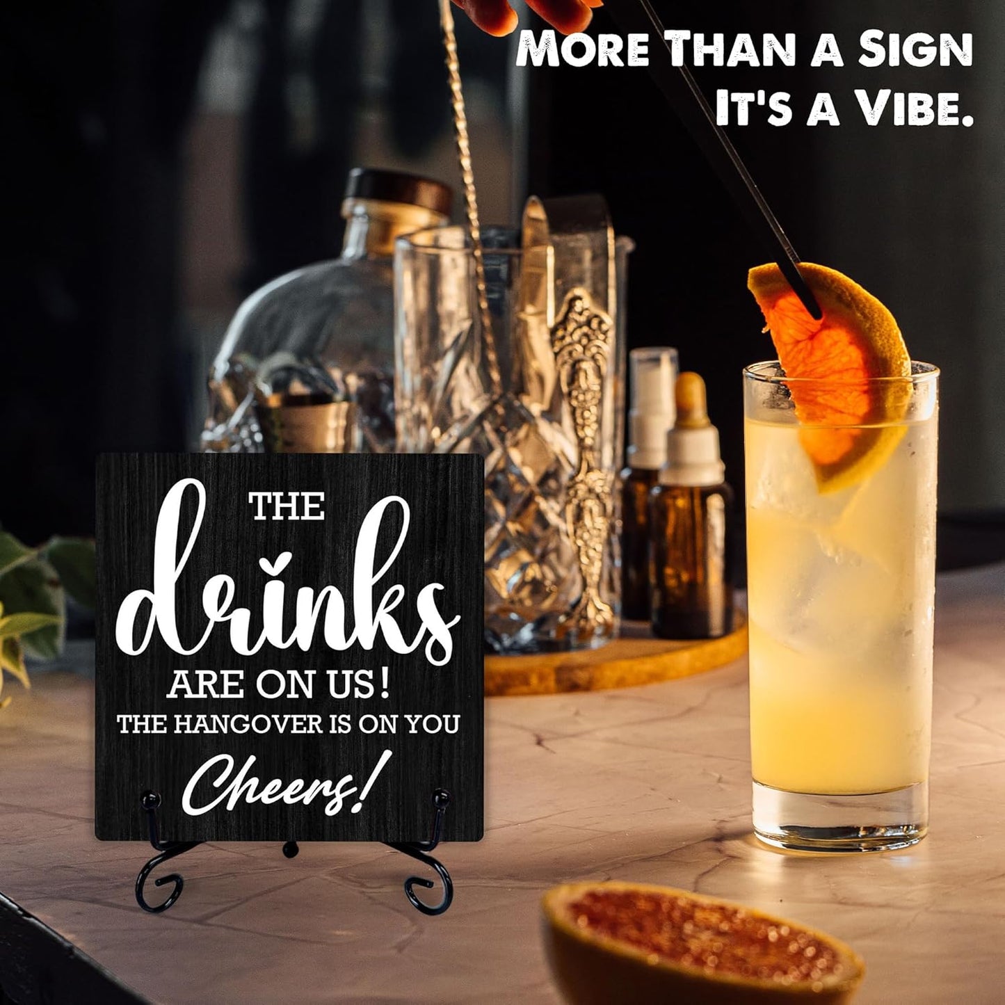 5" Bar Sign, The Drinks Are On Us! Cheers! Bar Table Decoration, Gifts For Colleagues, Bosses And Besties, Bars And Pubs Decorations, Bridal Shower Wedding Shower Decorations And Accessories- A05