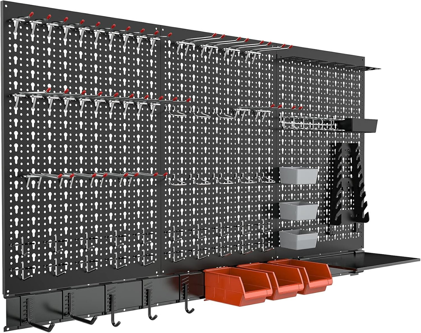 TORACK Metal Pegboard Wall Organizer for Garage, 109PCS Pegboard Accessories Organizer Kit with Pegboard Bins, Hooks, Peg Locks, Pegboard Storage System for Workbench, Garage, Shop, Shed(Black)