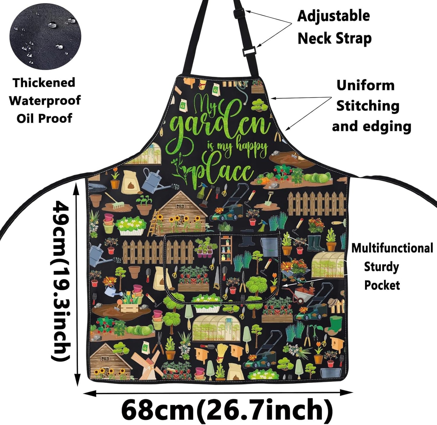 WZMPA Gardening Apron With Pockets Gardener Gifts The Garden Is My Happy Place Adjustable Apron For Gardener Florist