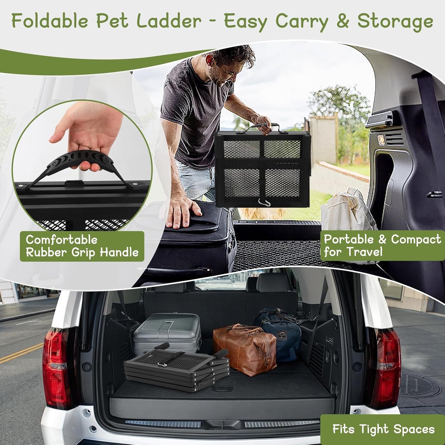 Dog Stairs for Car, Sturdy Metal Foldable Pet Steps Heavy Duty Non-Slip Dog Ramp for SUV High Bed, 300LBS Capacity Adjustable Height