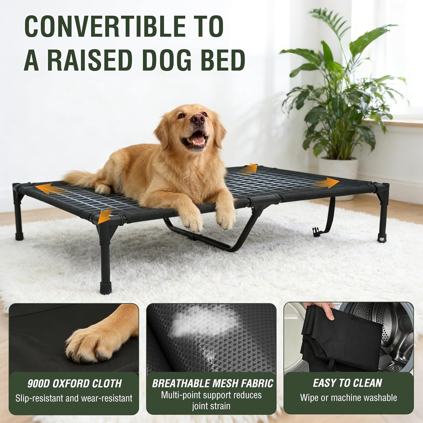 42" Camouflage Canvas Outdoor Dog House Weatherproof,360° Visibility and Breathable Design,2-in-1 Dog Shade Shelter for Large Breeds with Removable Waterproof Cover,Elevated Dog Bed with Canopy (M)