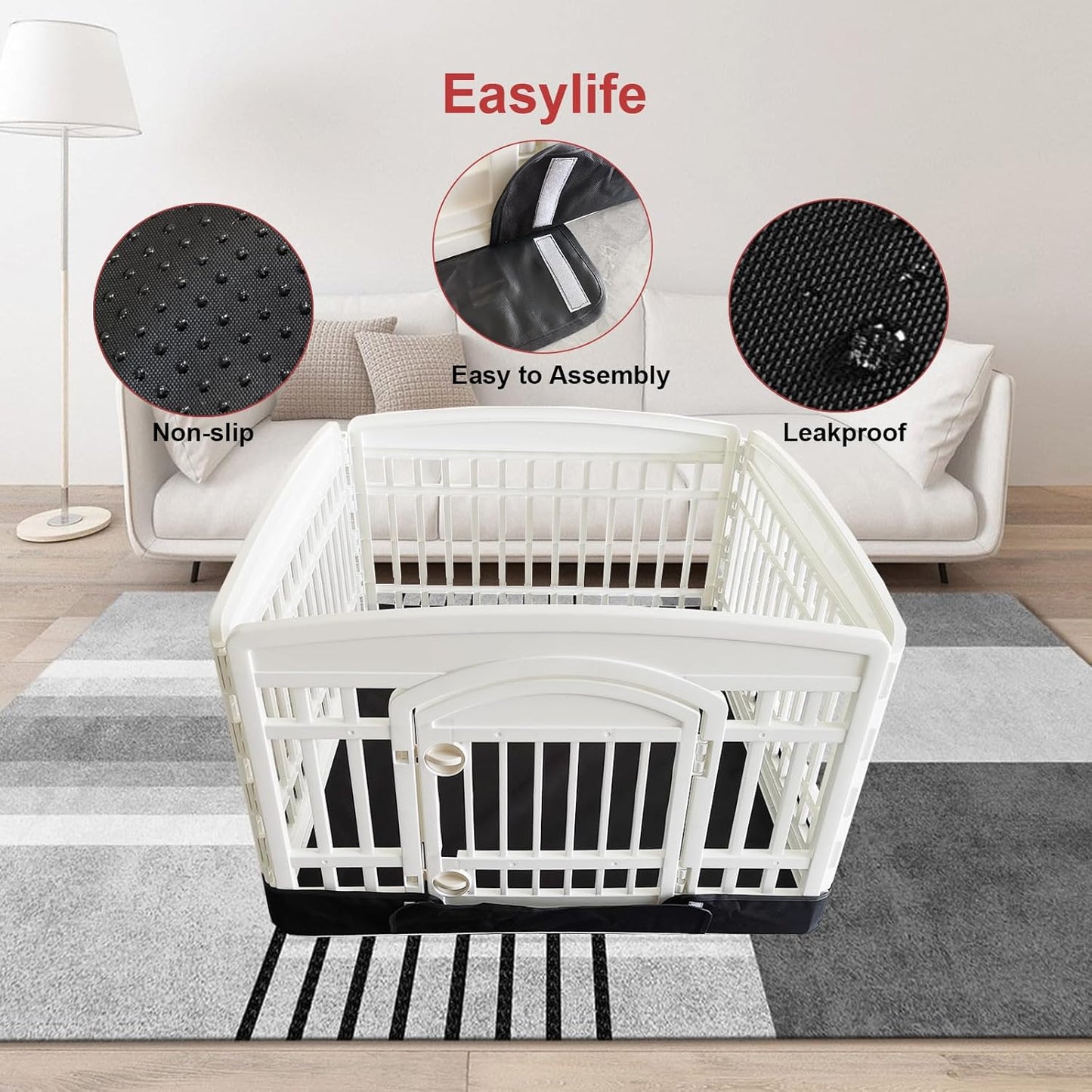 Dog Playpen Bottom Pad Fits for 35 Inch 4 Panels Exercise Pet Playpen, Dog Crate Pad Puppy Playpen Pad Leakproof Non-Slip(Playpen Not Included) Black