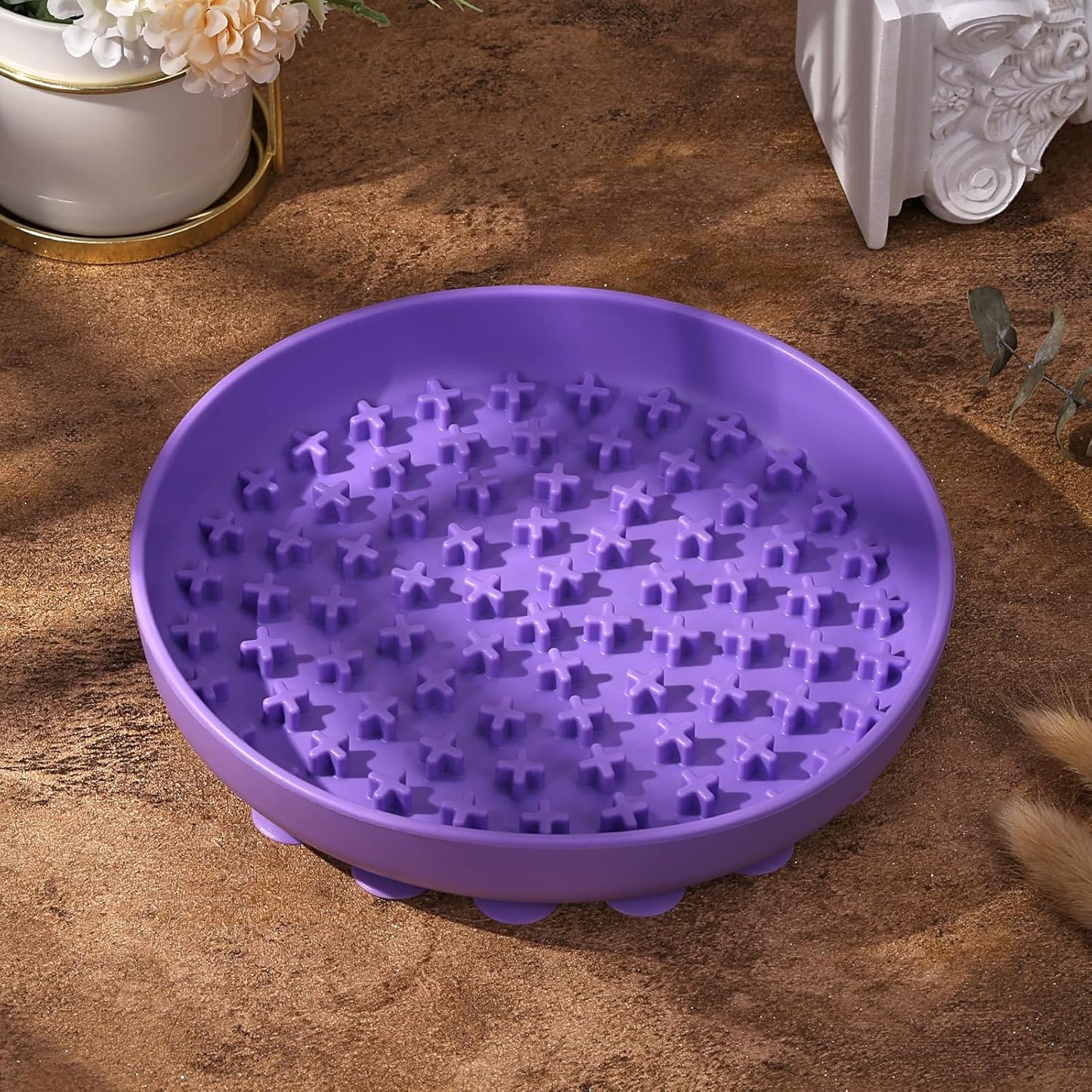 Slow Feeder,Cat Dog Help Slow Down Eating Speed Soft Silicone Rubber Cute Slow Feeder for Puppy/Cat/Dog (Purple, Small)