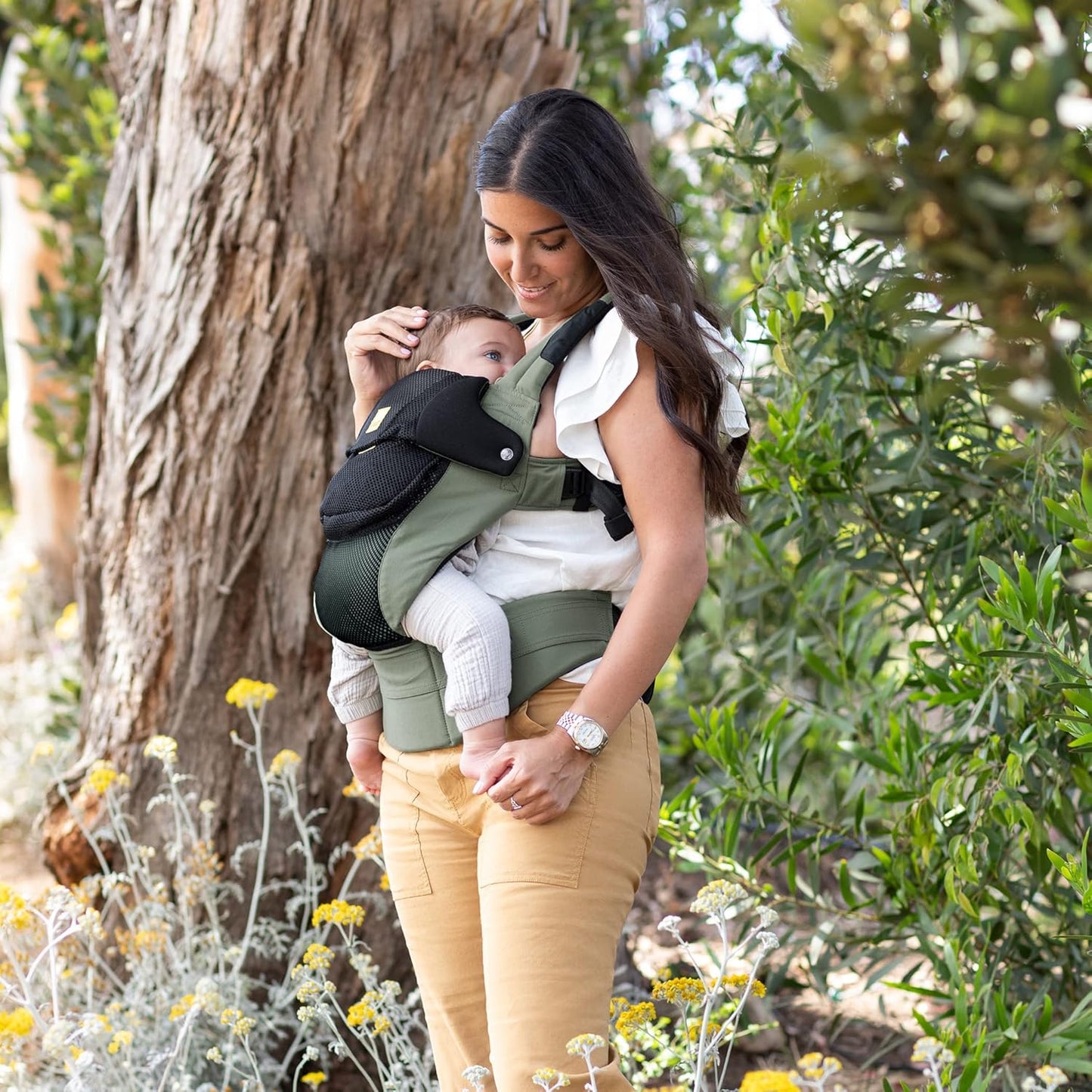 LÍLLÉbaby Complete Airflow Deluxe Ergonomic 6-in-1 Baby Carrier Infant to Toddler with Lumbar Support (7-45 Pounds), 360 Degree Baby Wearing, Inward and Outward Facing (Olive/Black)