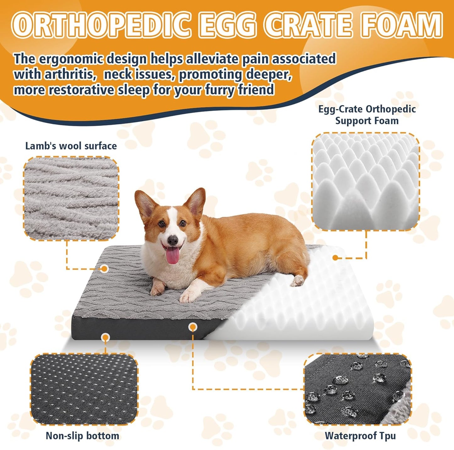 Orthopedic Dog Bed - Waterproof & Machine Washable Plush Pet Bed with Non-Slip Bottom, Soft Memory Foam Mattress for Small Dogs and Cats, 23x17 Inch, Grey
