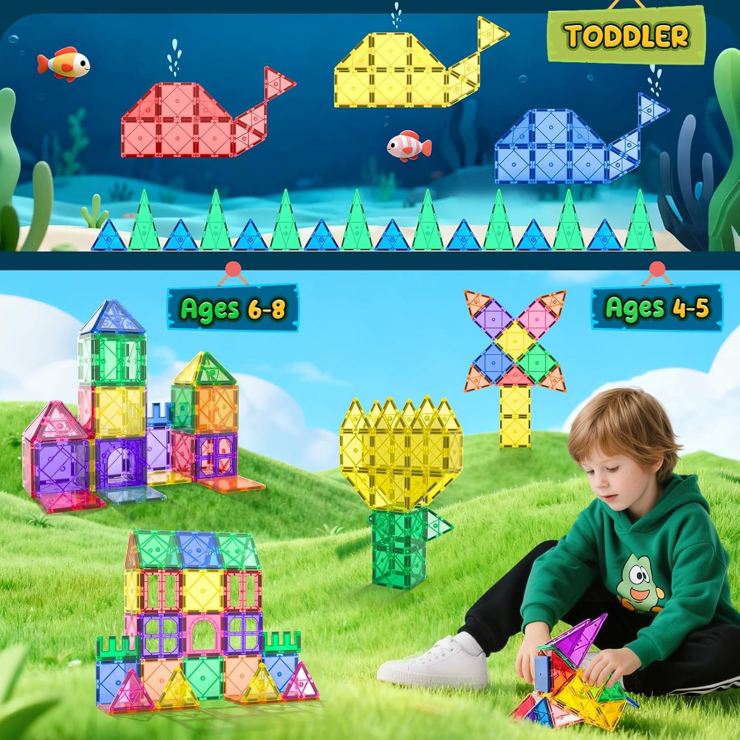 Magnetic Tiles Toddler Toys Magnetic Building Blocks for Kids Ages 3-12 STEM Educational Toys for Girls & Boys Sensory Toys for Kids with Autism Classroom Must Haves Easter Basket Stuffers for Toddler