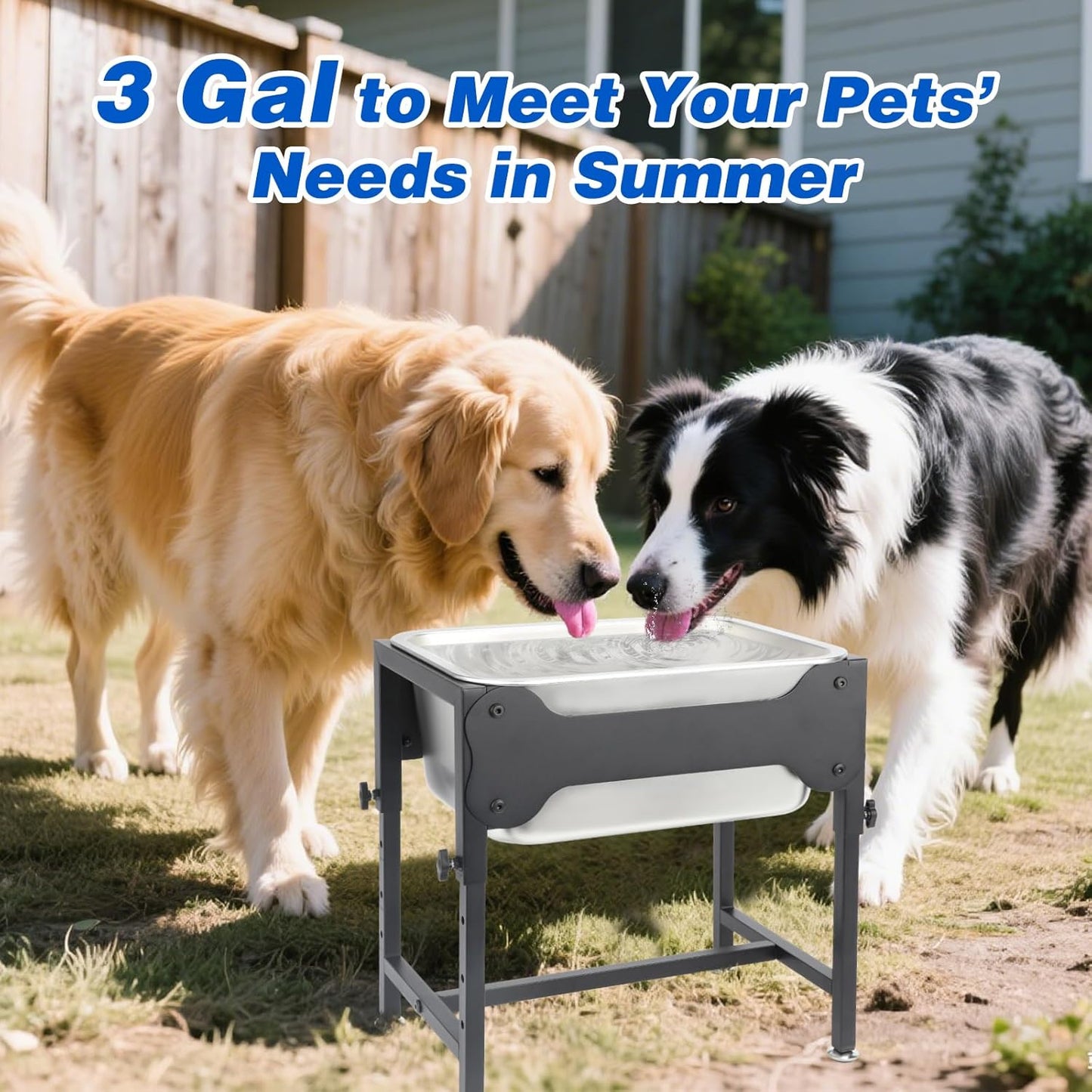 YUEPET 3 Gallon Elevated Dog Water Bowl for Large Extra Large Dogs Stainless Steel Dog Bowl with 4 Heights Adjustable Metal Anti-Slip Stand Pet Food Bowl for Joint Pressure Relief Indoor Outdoor Use