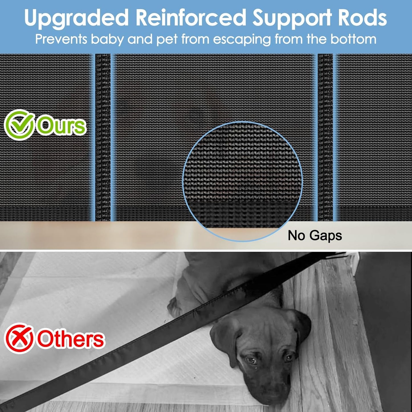 Reinforced Retractable Baby Gates with Support Rods, Extends up to 55” Wide, Retractable Dog Gate for Doorways Prevent Bottom Crawling Through, Mesh Pet Gate for Stairs Indoor Outdoor, Black