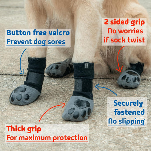 Dog Shoes, Booties, Boots & paw Protectors, Small, Medium and Large Size Dogs. Puppy Shoes for Summer hot Pavement, Snow, rain and Hiking. Anti-Slip Dog Socks for Hardwood Floors, no Lick (M)