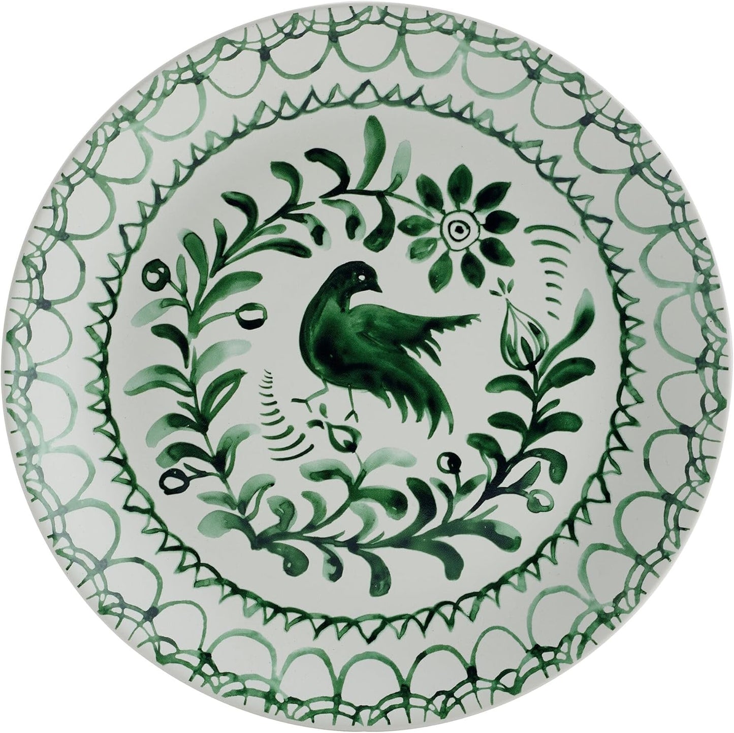 Fitz and Floyd Sicily Green 12-Piece Dinnerware Set - Stoneware Plates and Bowls Set for 4, Floral Green and White Dish Set, Microwave and Dishwasher Safe
