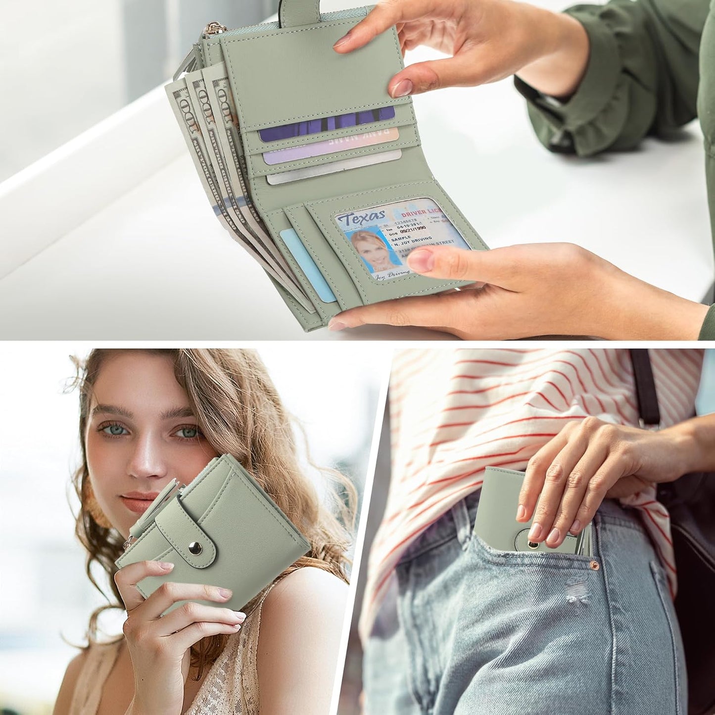 Small Wallet for Women RFID Blocking Tassle Bifold Slim Thin Leather Wallet Credit Card Holder Wallet Ladies Mini Wallet with Widened Zipper Pocket