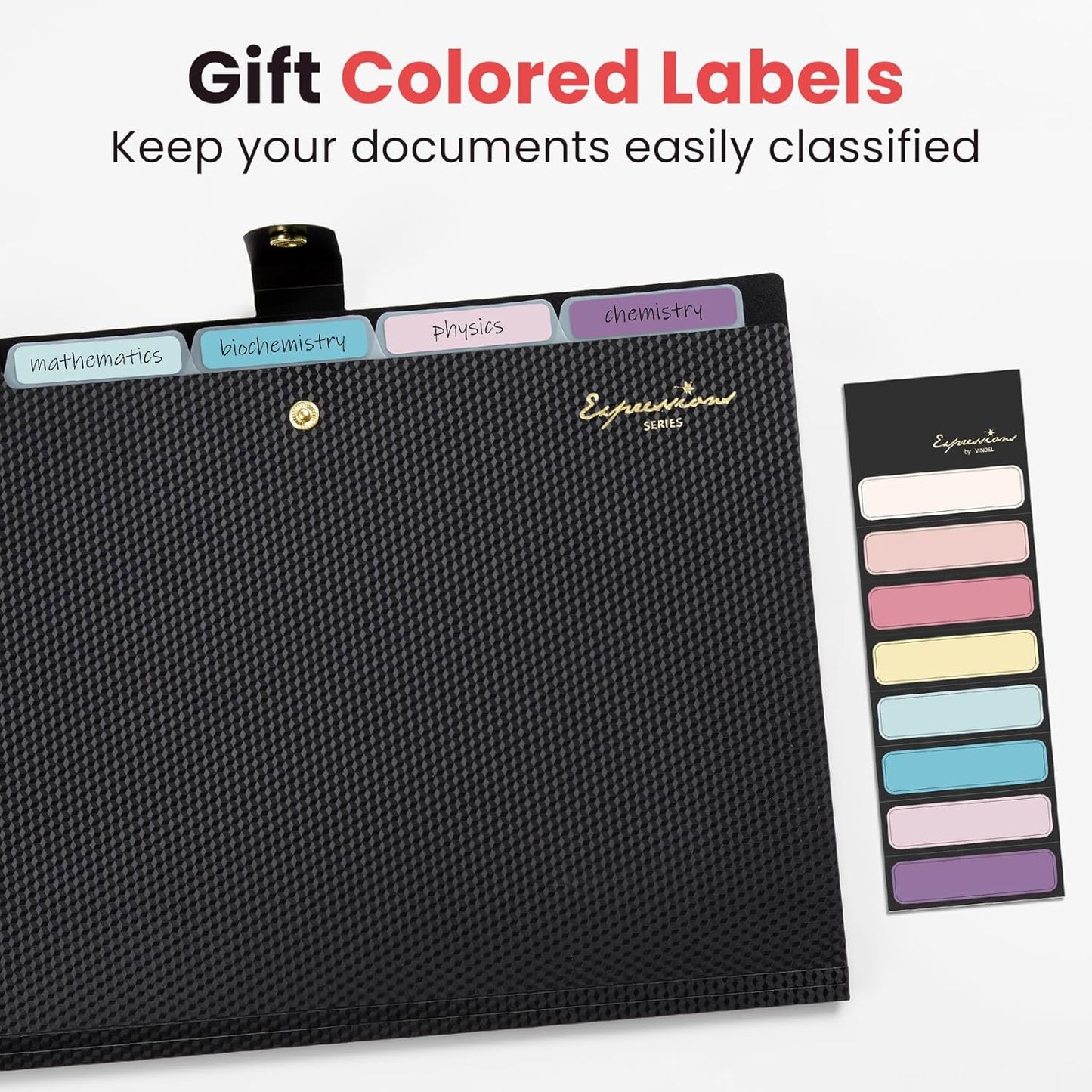 Sooez Accordion File Organizer, Letter Size Expanding File Folder with Labels, 5 Pocket Folders for Document, Portable Paper Bill Receipt Organizer for Home School Office Supplies, A4 Size, Black