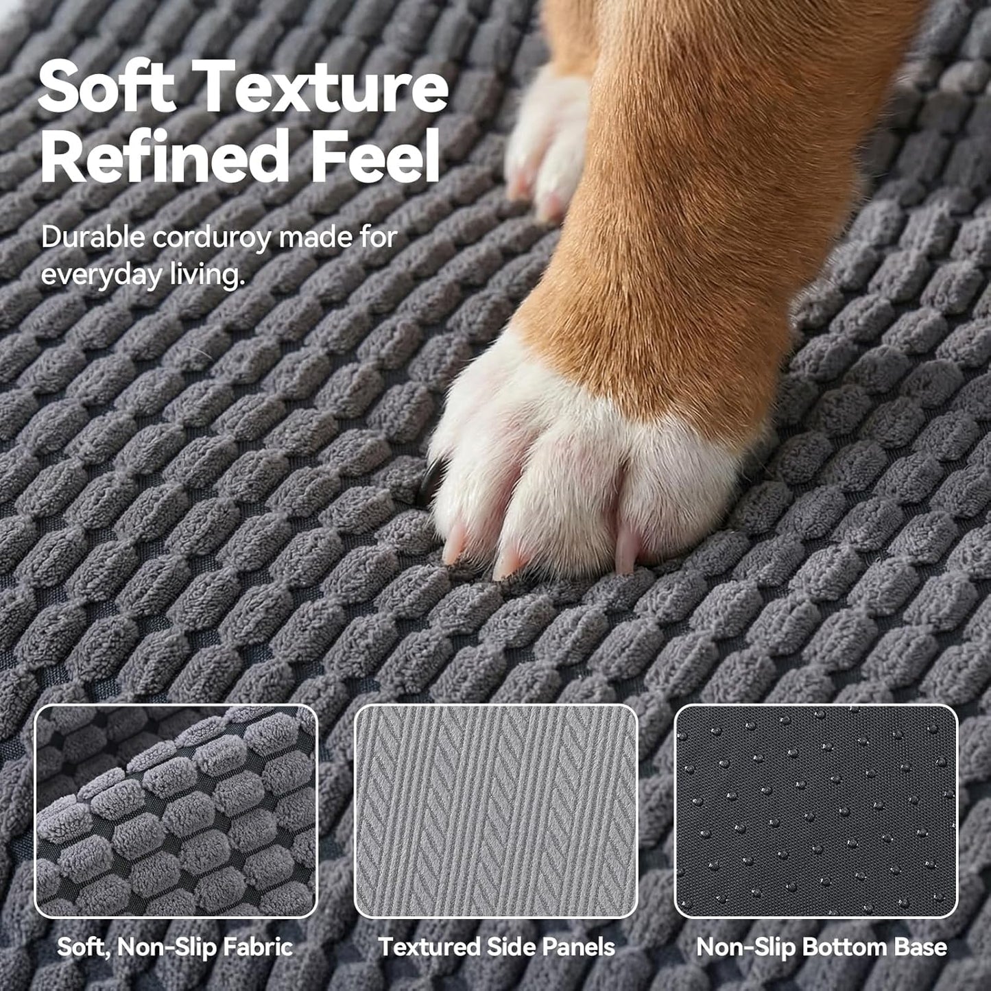 Dog Stairs for Small Dogs, 3 Step Foam Ramp for Bed & Couch, Pet Steps for High Bed with Non Slip Base, Washable Cover, Joint Support Design, Grey
