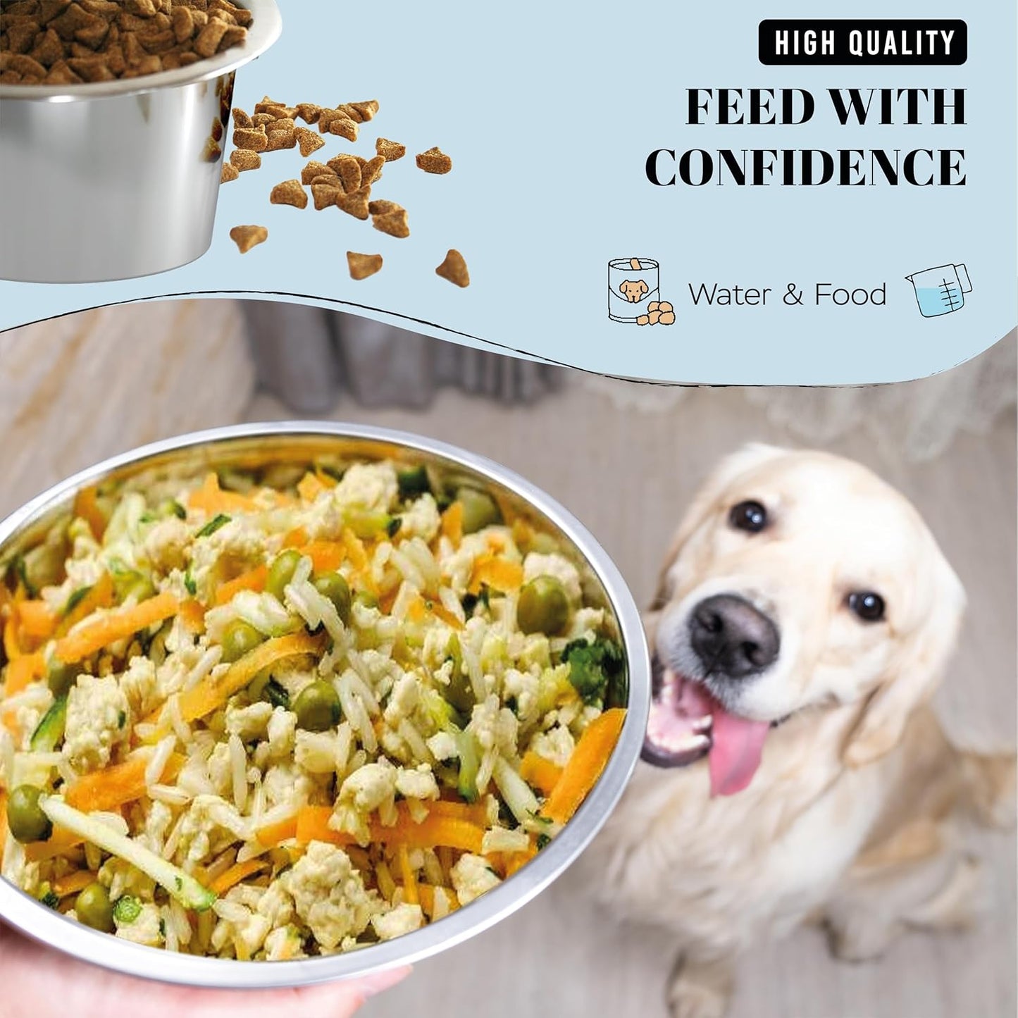 AVERYDAY 46oz Stainless Steel Dog Bowls Set, 2 Pack for Replacement Dogs Bowl Stand, 5.7 Cups Metal Dog Bowls, 7 Inch Medium Dogs Water Bowl for Raised Feeder with Opening 7.09-7.24"