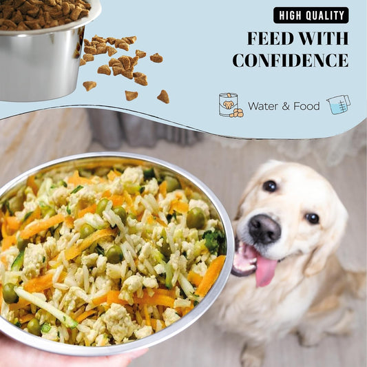 AVERYDAY 46oz Stainless Steel Dog Bowls Set, 2 Pack for Replacement Dogs Bowl Stand, 5.7 Cups Metal Dog Bowls, 7 Inch Medium Dogs Water Bowl for Raised Feeder with Opening 7.09-7.24"