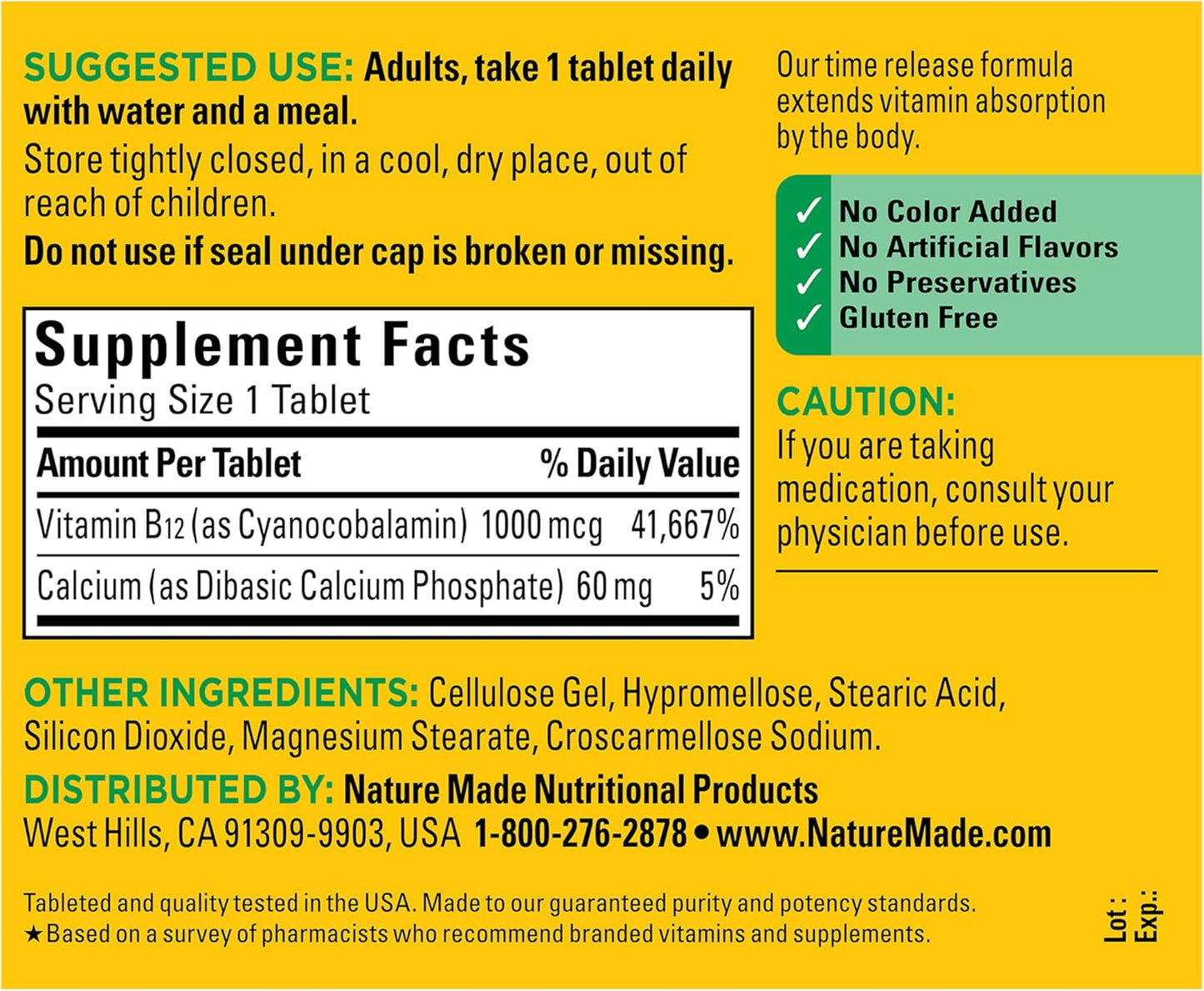 Nature Made Vitamin B12 1000 mcg, B12 Vitamins, Dietary Supplement for Energy Metabolism Support, 160 Time Release Tablets, 160 Day Supply
