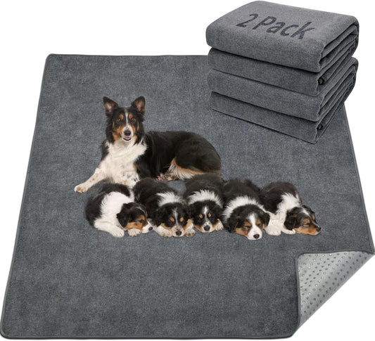 LOOBANI 2 Packs Extra Large Reusable Dog Mat for Floor, Non-Slip Washable Pee Pads for Dogs, Fast Absorbent Pet Whelping Pads, Puppy Playpen Mat for Incontinence, Housebreak, Crate (36"x48"-Gray)