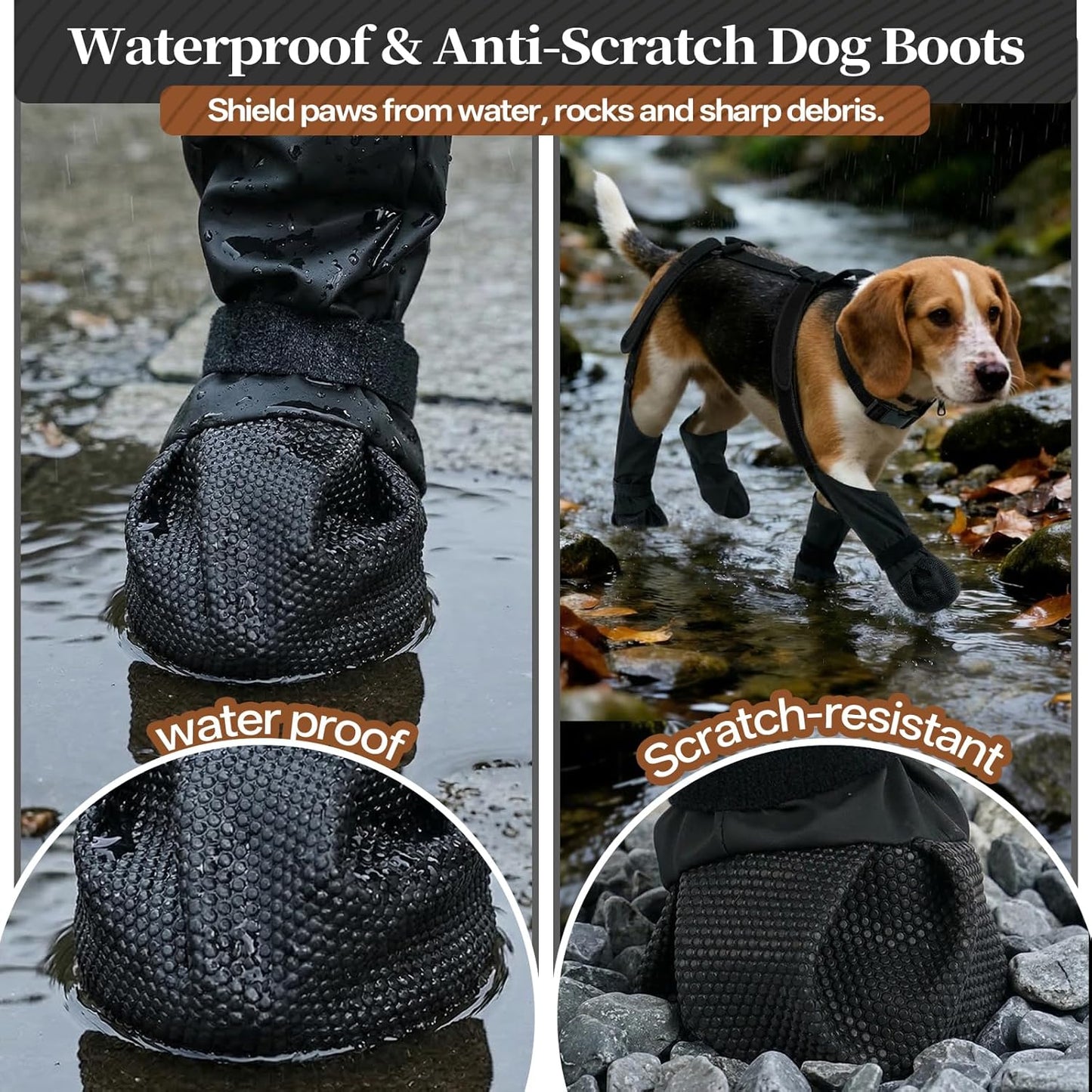 Waterproof Dog Shoes for Medium Dogs, Anti-Slip & Fall Dog Suspender Boots Adjustable Pet Shoes Paw Protector, All-Weather Outdoor Dogs Booties for Winter Snow Rain Hiking, Black M