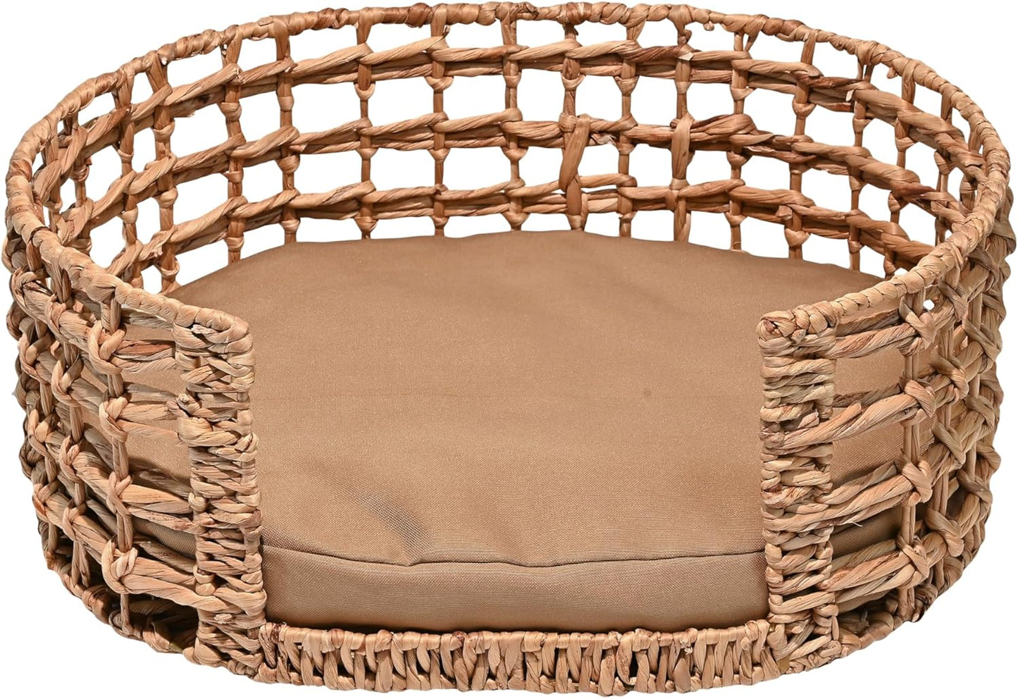 DBD4000A Gigi 24" x 18" Modern Bohemian Handwoven Hyacinth Open-Weave Oval Pet Bed with Machine-Washable Cushion, Natural