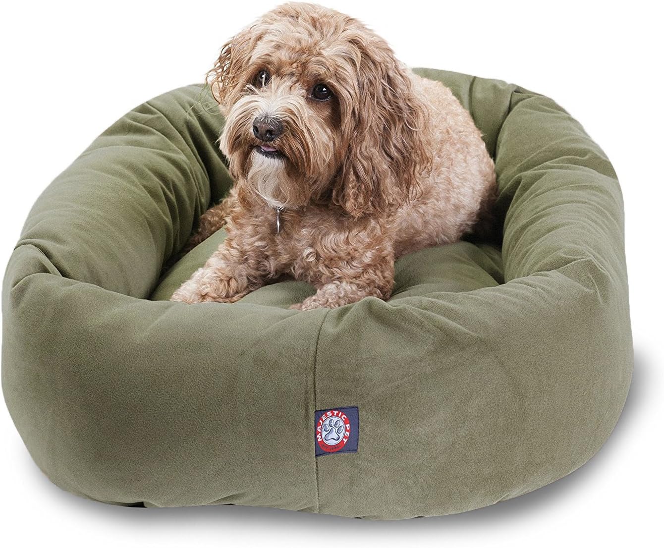 Majestic Pet 32 Inch Suede Calming Dog Bed Washable – Cozy Soft Round Dog Bed with Spine Support for Dogs to Rest Their Head - Fluffy Donut Dog Bed 32x23x7 (Inch) - Round Pet Bed Medium – Sage