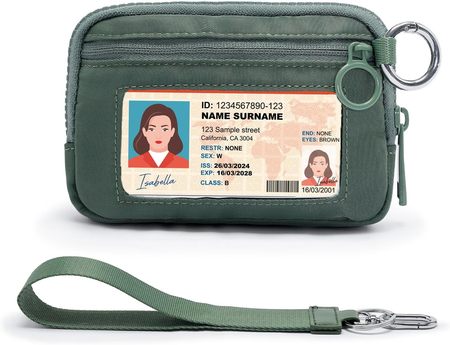 YDF The Iris Wallet for Women Mini Zip Card Case with Clear ID Window Zipper Coin Purse Lightweight Portable Keychain Wallet