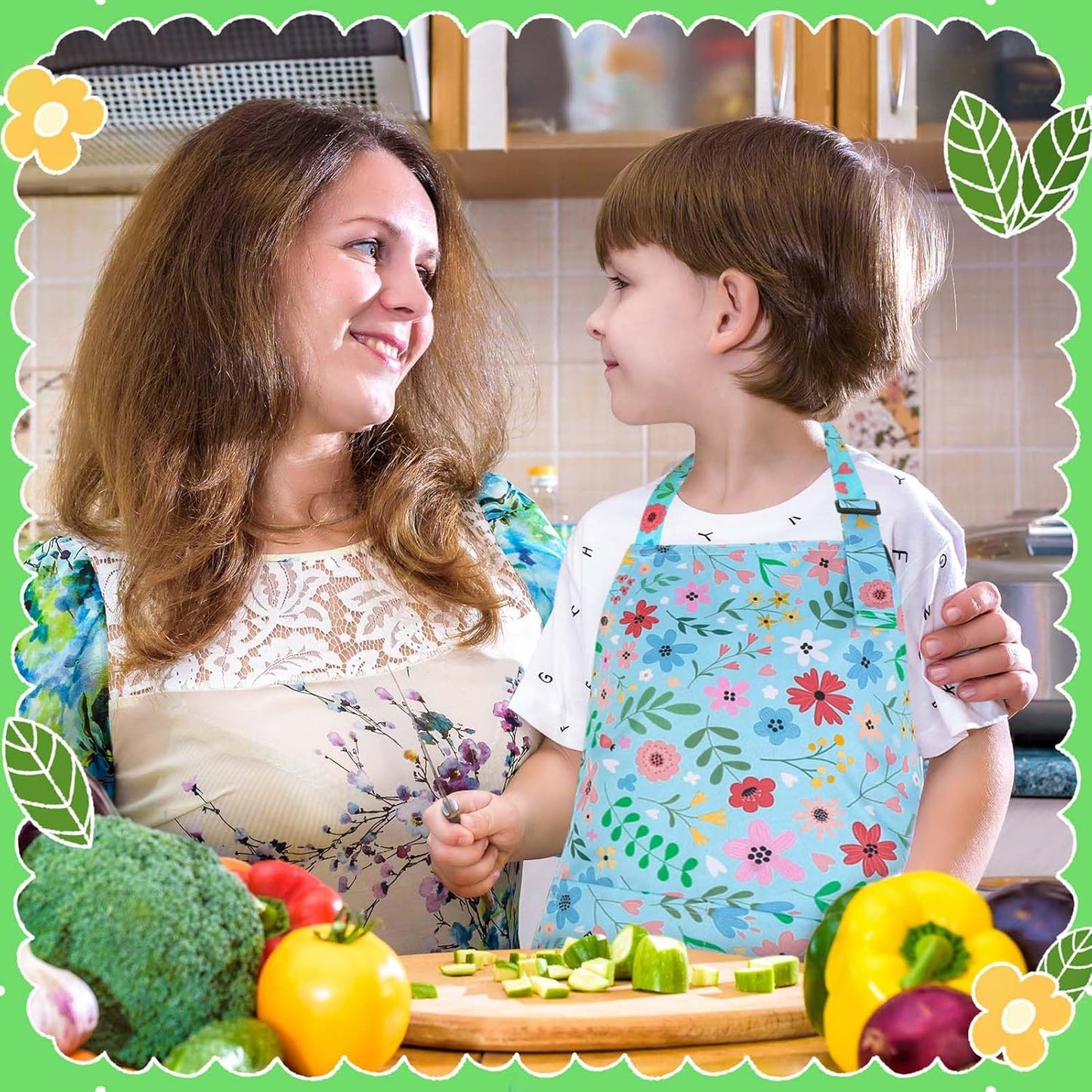2 Pack Kids Apron, Cute Cooking Aprons, Waterproof Art Apron with Pockets, Toddler Painting Artist Apron Adjustable