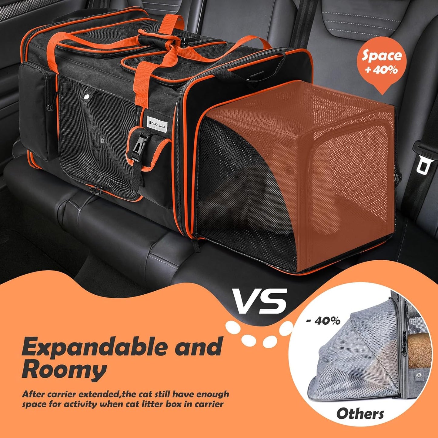 Expandable Extra Large Cat Carrier for 2 Cats with Litter Box for Kitten, Large Cat Small Dog Pet - Collapsible Double Cat Large Pet Carrier for Car Travel Outdoor Camping
