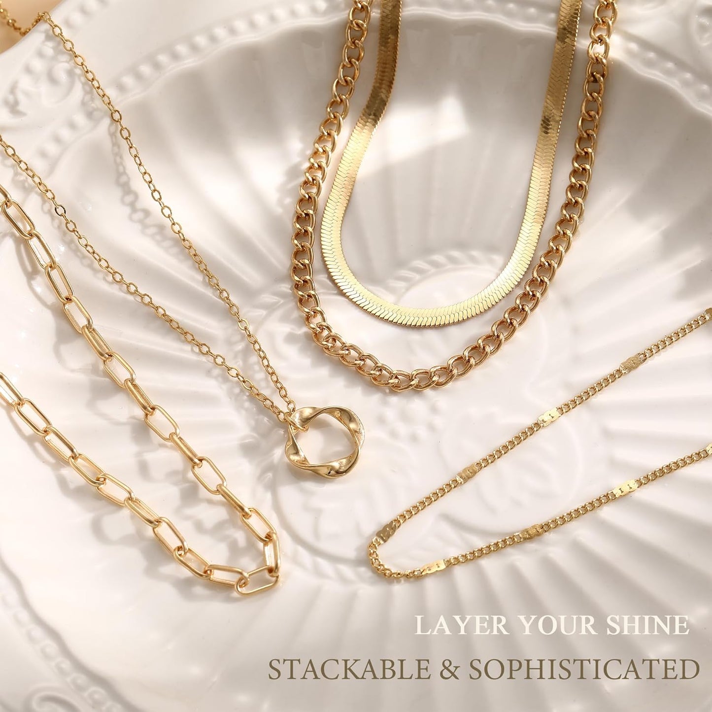 YEEZII 56 Pcs Gold Jewelry Set for Women with 5Pcs Layered Necklace, 5Pcs Layered Necklace, 12 Bracelets, 4 Hoop Earrings, 8 Stackable Rings, 10 hairpins, 12 Studs Earrings Jewerly set for Women