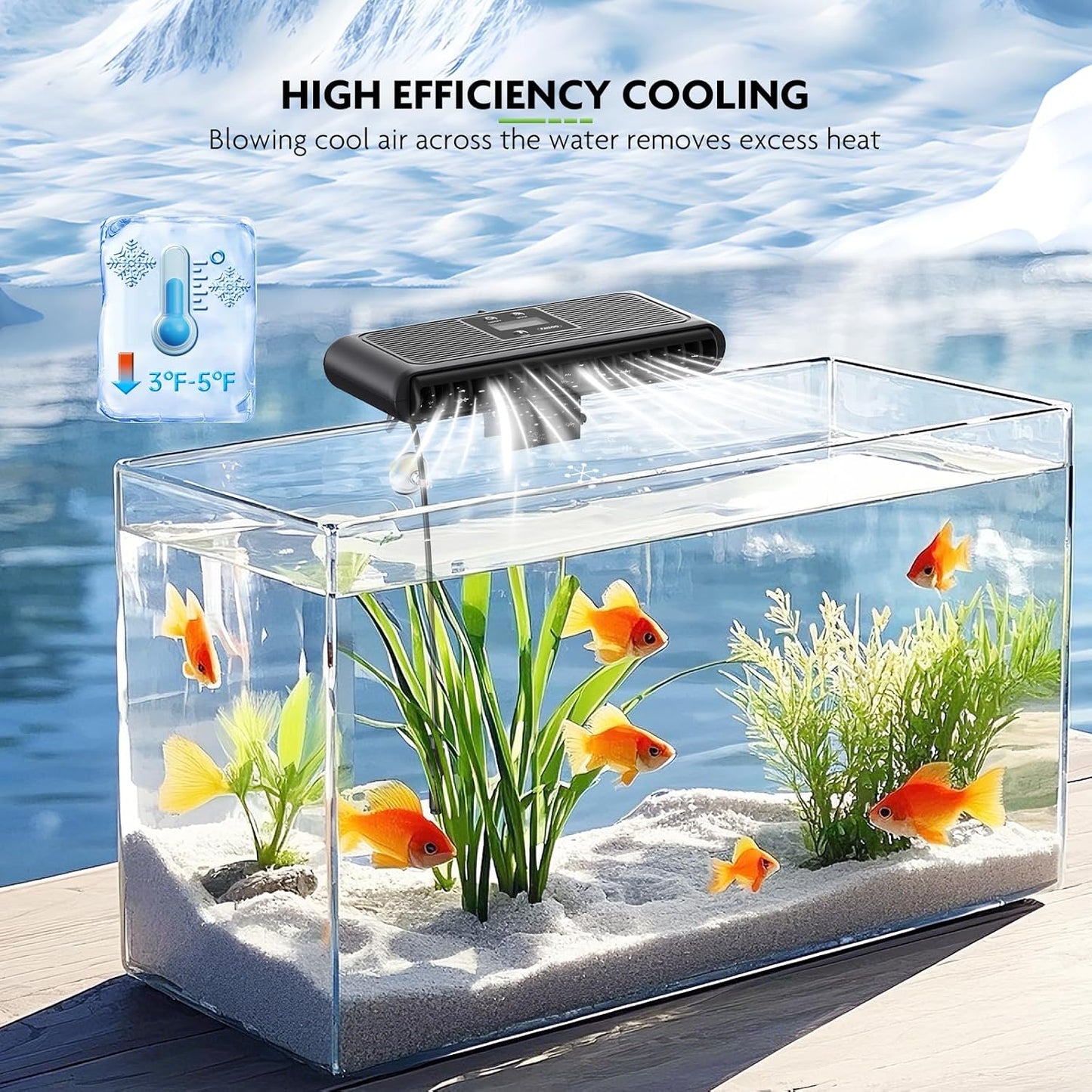 PAIZOO Aquarium Chiller Fan, Auto Temperature Control Fish Tank Cooler Aquarium Fan with Temperature Probe, LCD Display, 3 Speed Modes Axolotl Tank Cooler, 8.5-in, 6.4W
