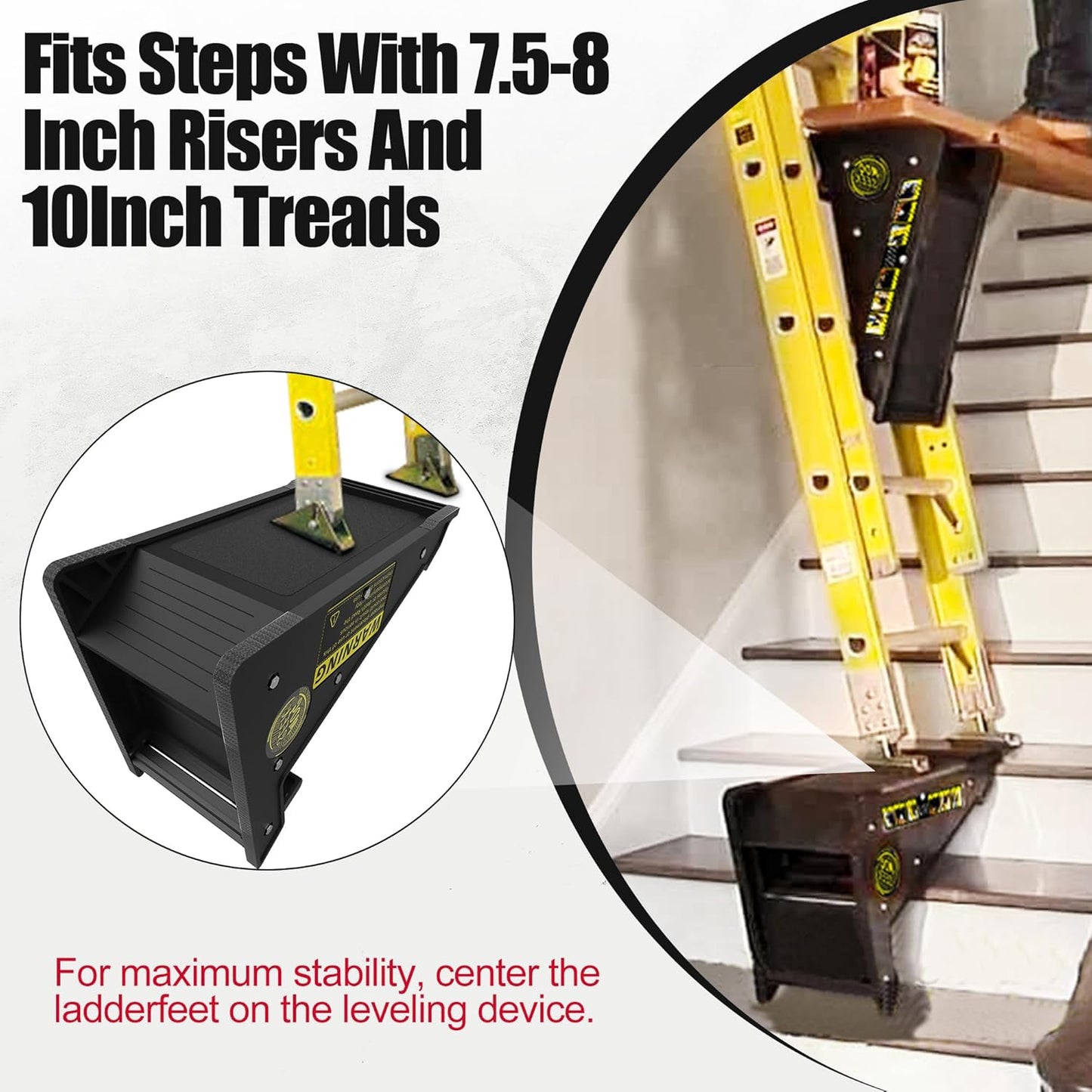 Stable Platform Ladder Leveler - Ladder Levelers for Extension Ladders with Storage for Uneven Surfaces (Regular Black)