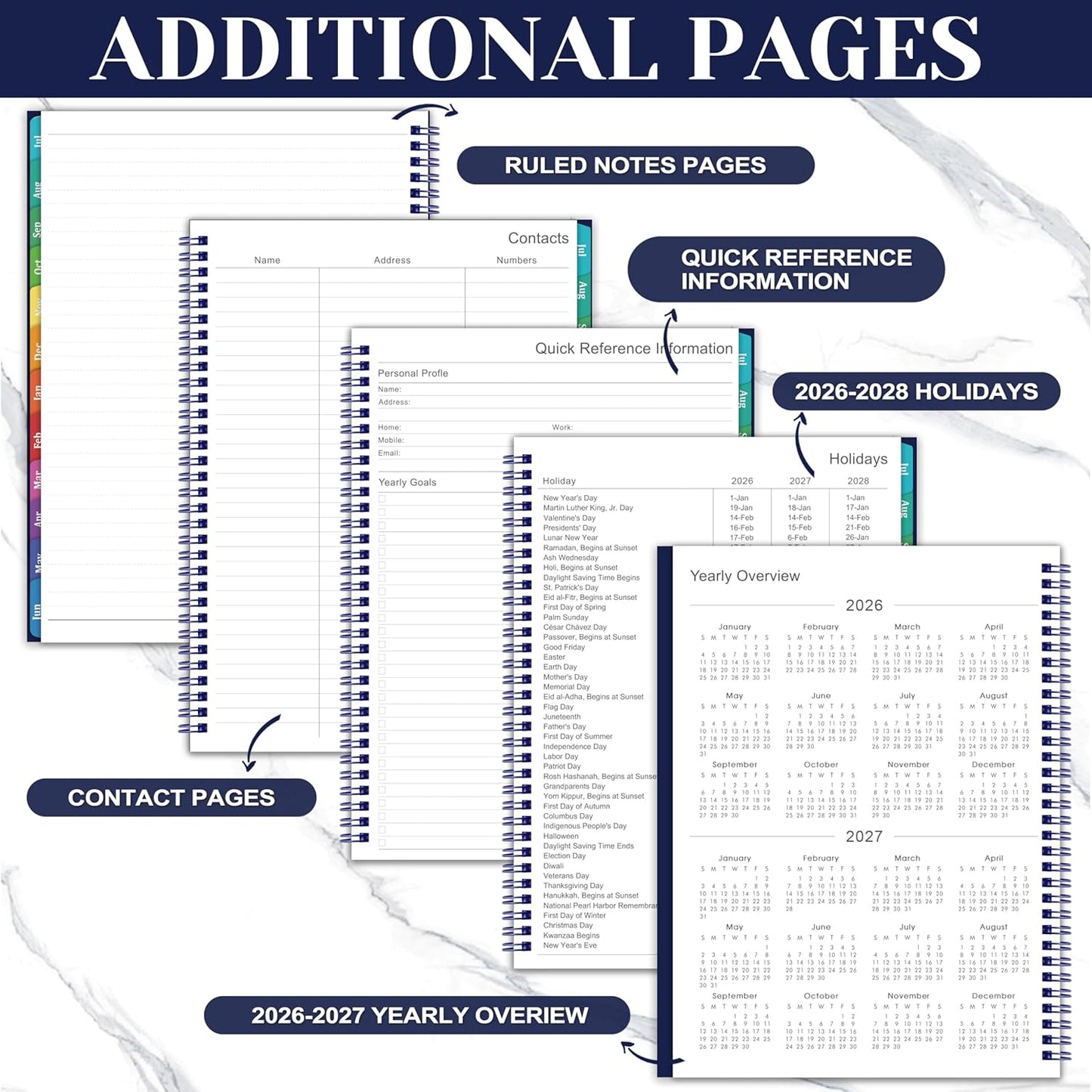 Academic Planner 2026-2027- 2026-2027 planner weekly and monthly, Jul.2026-Jun.2027, 9"×11", Planner 26-27 Weekly and Monthly Planner with Inner Pocket, Colorful Tabs, Twin-wire Binding - Navy
