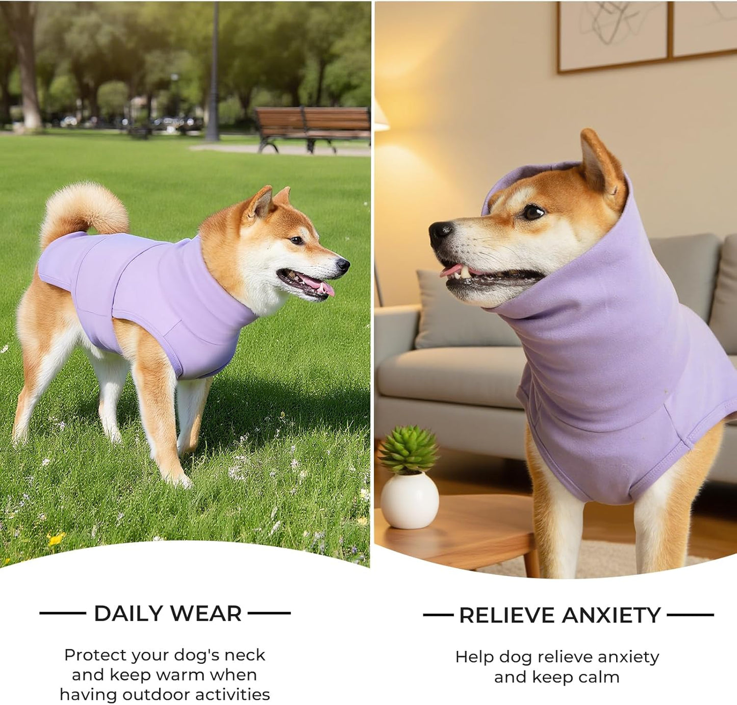 Dog Anxiety Calming Vest Adjustable Turtleneck Thunder Shirt Jacket for Fireworks, Separation, Vet Visits, Pet Hoodie for Large Medium Dogs