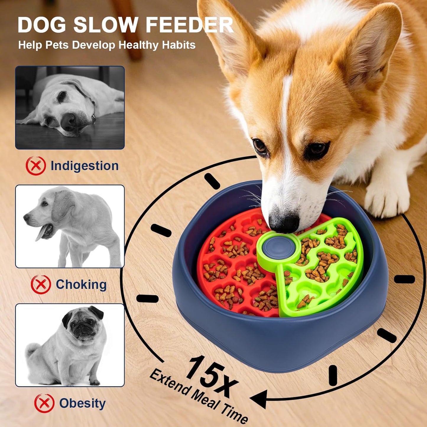 Star&Mi Slow Feeder Dog Bowls, 3-Layer Interactive Dog Puzzle Feeder, Dog Slow Feeder Bowl & Lick Bowl for Dogs, Non-Slip Dog Bowl Slow Feeder for Medium & Large Breeds, Holds 6–8 Cups