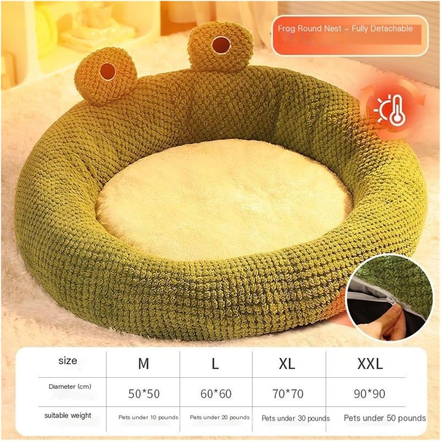Warm Kennel, Removable and Washable pet, Universal cat for All Seasons, Simple mat(XL,Frog -Detachable)