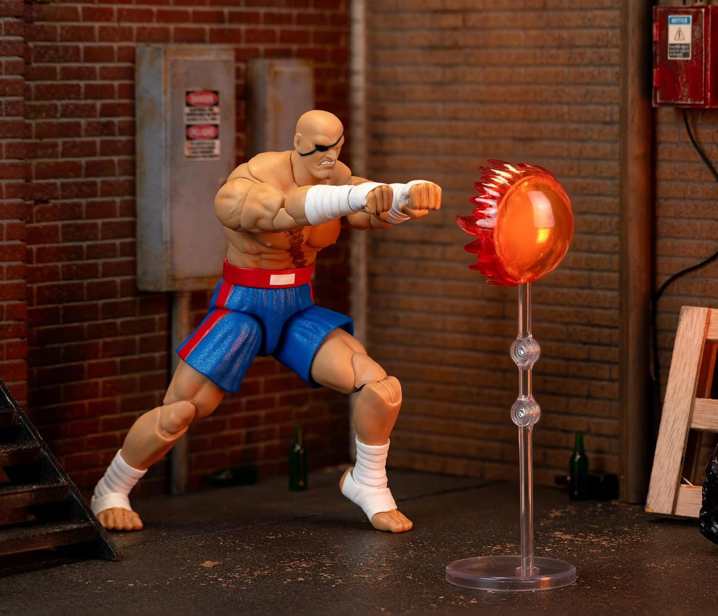 Jada Street Fighter II Sagat Deluxe 1:12 Scale Action Figure - Highly Articulated, Tiger Shot Accessory & Stand, 7.6" Tall