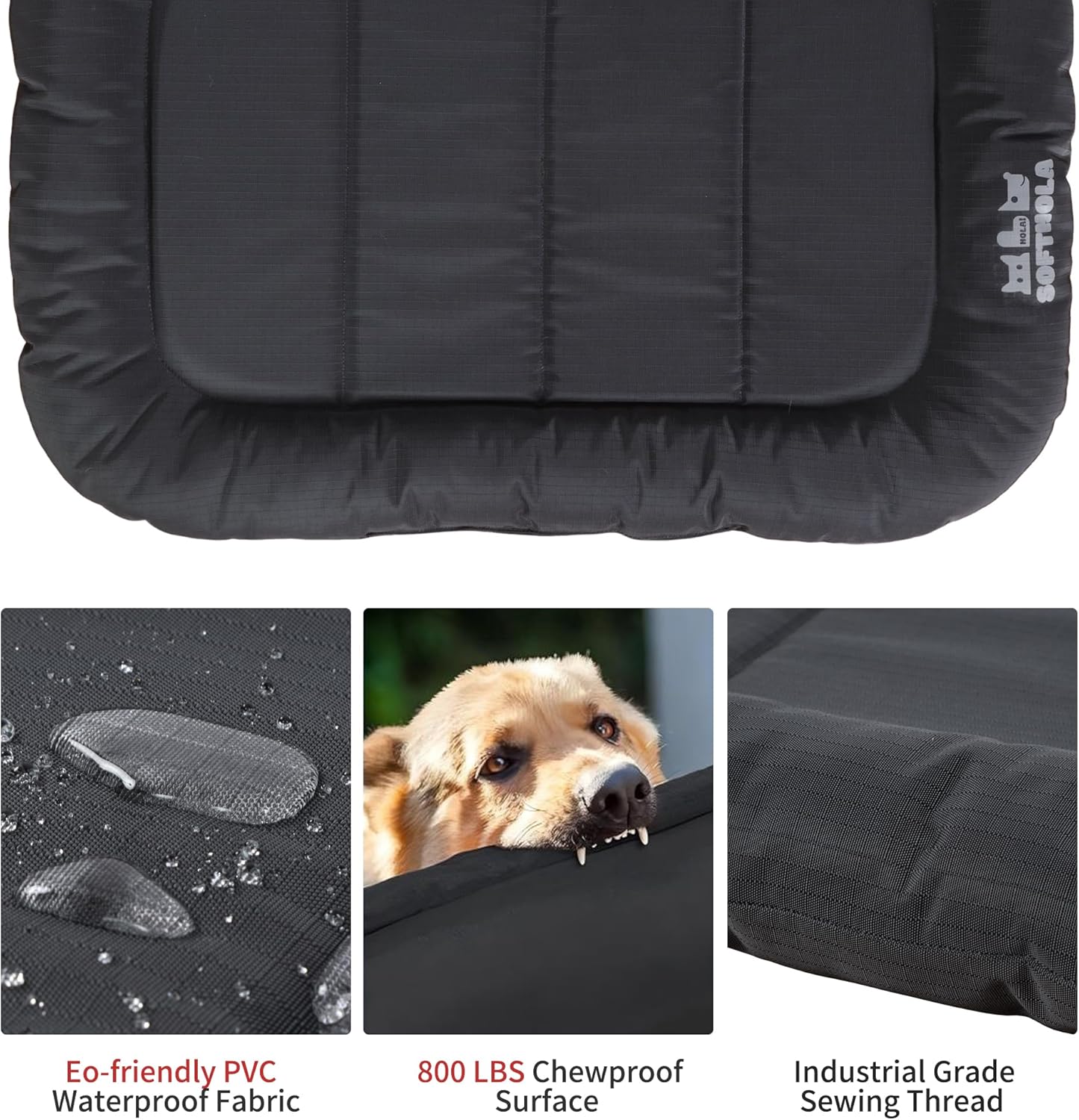 Durable Outdoor Dog Bed with Pillow Around Curling Sleep Fully Waterproof Indoor Cat Bed Crate Mat Stable Kennel Pad, for Pets (Charcoal, Small(23x18in))