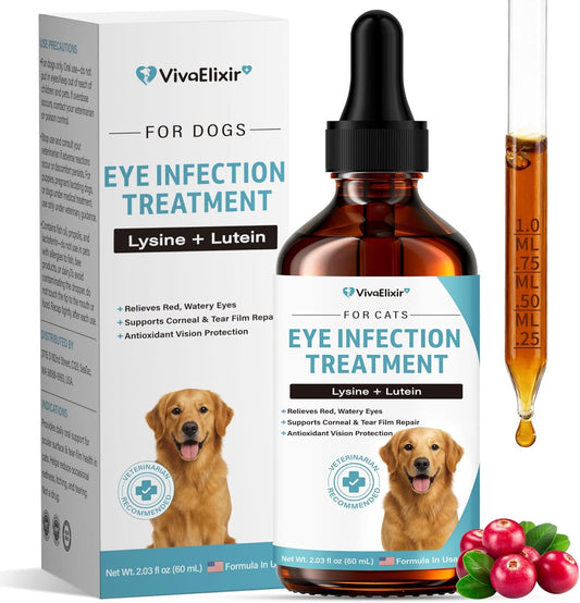 Dog Eye Infection & Eye Care Support Supplements | All-Natural Support for Conjunctivitis, Swelling, Dry Eyes, Tear Stains & Discharge | with L-Lysine, Omega-3 & Lutein + Zeaxanthin | 2.03 fl oz