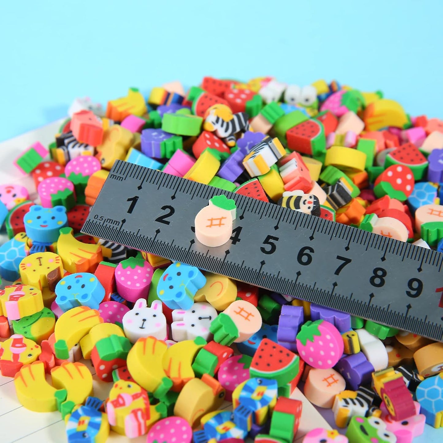 1000 Pieces Mini Erasers for Kids, Bulk Small Animal Fruit Pencil Erasers Assortment for Home Rewards, School Supplies and Gift Filling