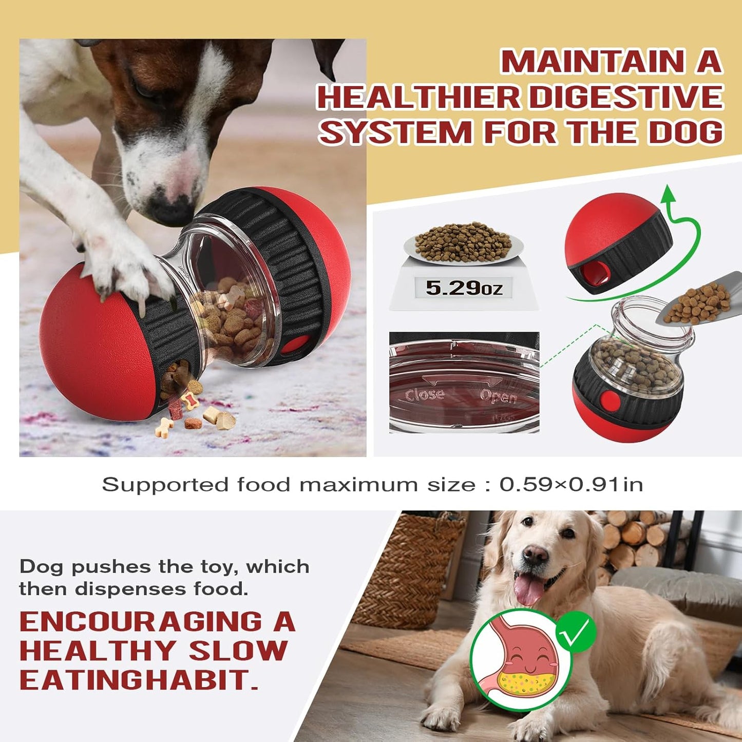 Cognitive Dog Toys,Slow Feeder Interactive Toys,Mushroom Dog Food Dispenser,for Small Dogs,Treat Dispenser Food Puzzle Ball for Mental Stimulation, Red Color