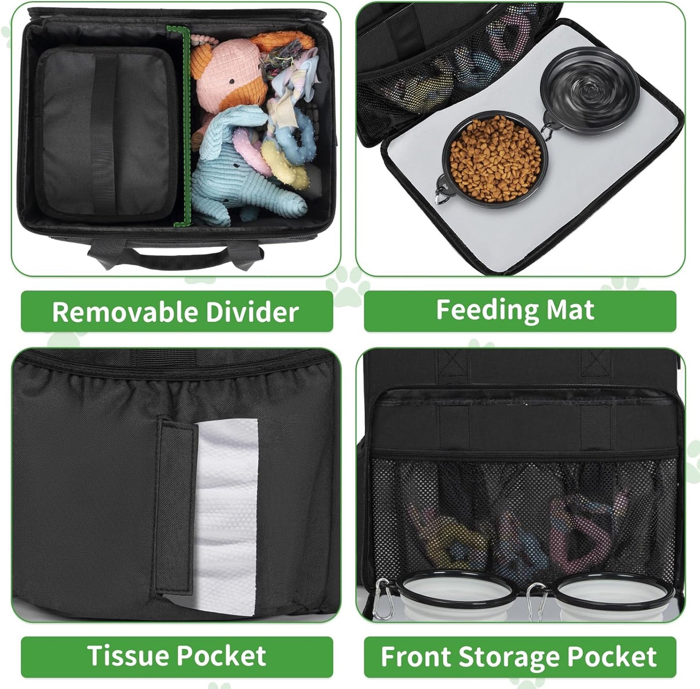 TORIBIO Dog Travel Bag,Large Pet Travel Bag for Supplies with 2 Food Container and Collapsible Bowls,Dog Travel Supplies Organizer Kit for Weekend,Road Trips,Camping