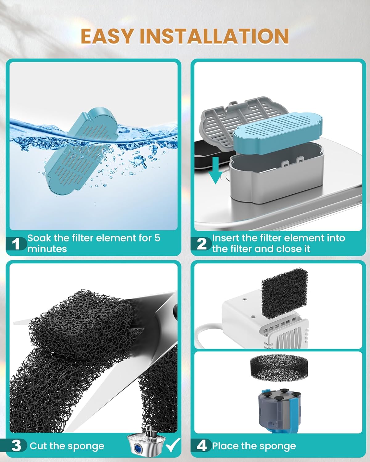 Cat Water Fountain Filters,Pet Water Fountain Replacement Filter for 108oz/3.2L and 135oz/4.0L Adjustable Water Flow Cat Fountain