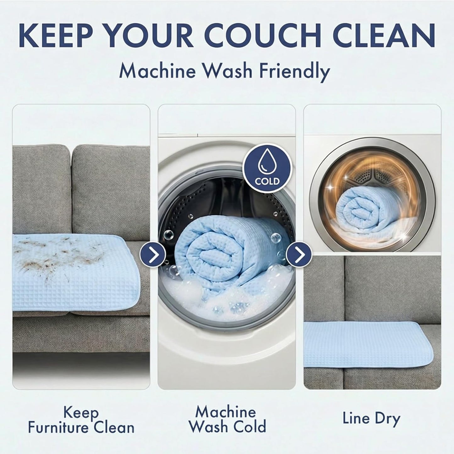 Spark Paws Cooling Couch Cover Dog Bed, Furniture Protector Mat, Non-Toxic Washable Pet Cooling Pad for Large & Small Dog - Waffle Blue - Size XL