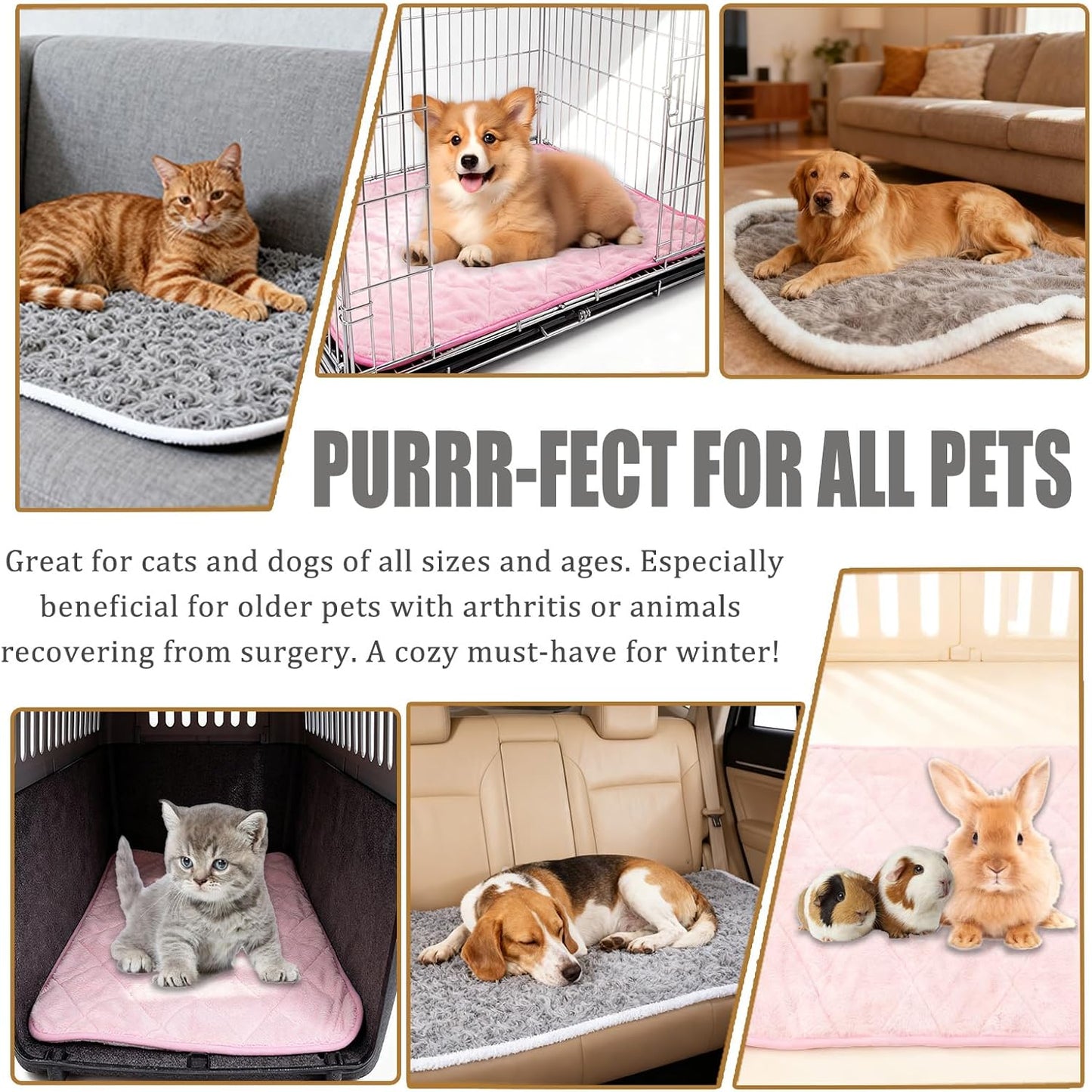 SUPRIY 2-Pack (Pink + Gray) Self-Warming Cat Mat Self-Heating Dog Mat Warm Pet Pad Reflective Heating Pet Bed Waterproof and Washable Suitable for Dog Cat Bed Cage Mats Blanket (Small15.5x19.5IN)