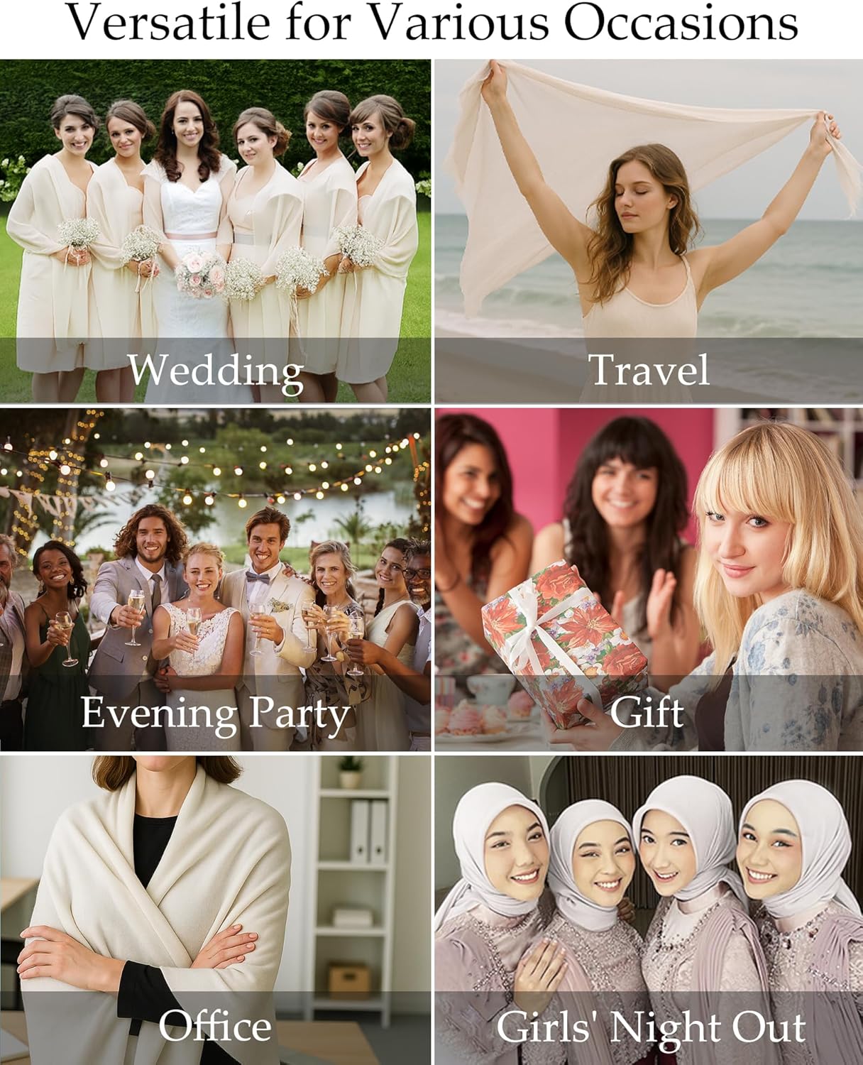 CHICGAL Women's Scarf Shawls and Wraps for Evening Dress Wedding Party Bridal Scarves Sarong Cover Ups