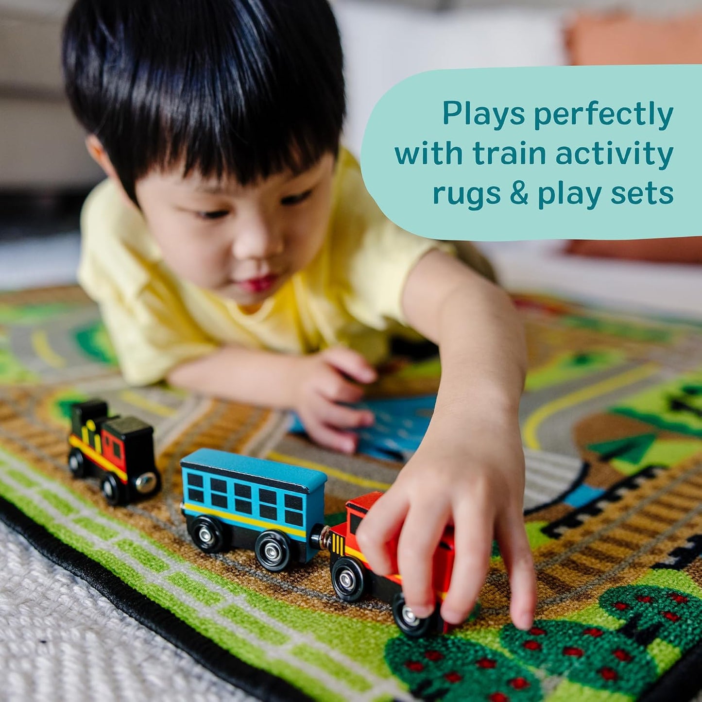 Melissa & Doug Wooden Train Cars, 8-Piece Magnetic Train Set with Toy Storage Tray, Steam Engine, Caboose, Coal & Passenger Cars, Montessori-Inspired Pretend Play Toys for Kids Ages 3+