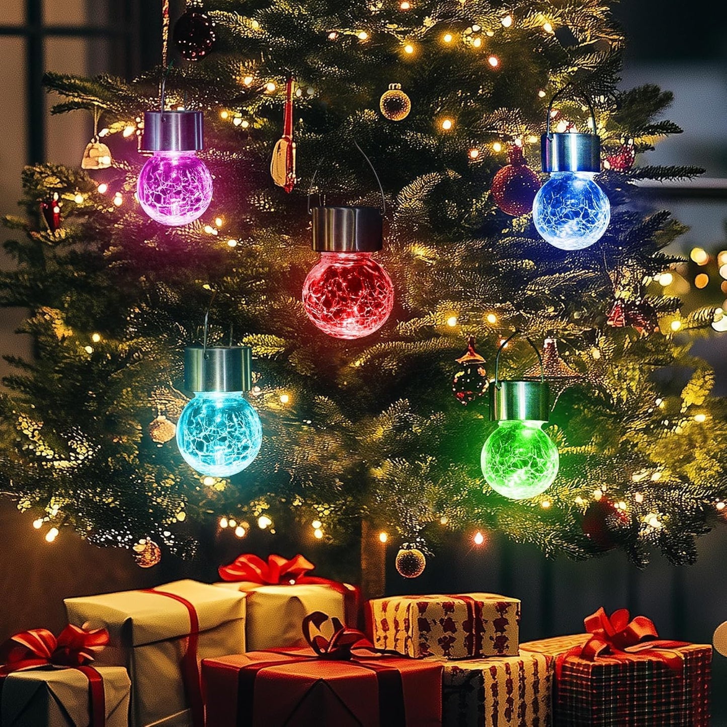 GIGALUMI Solar Lights Outdoor Waterproof, 12 Pack Solar Hanging Lights Garden Decor, Gifts for Women, Solar Outdoor Lantern Waterproof Cracked Glass for Yard, Fence, Tree(Color Changing)