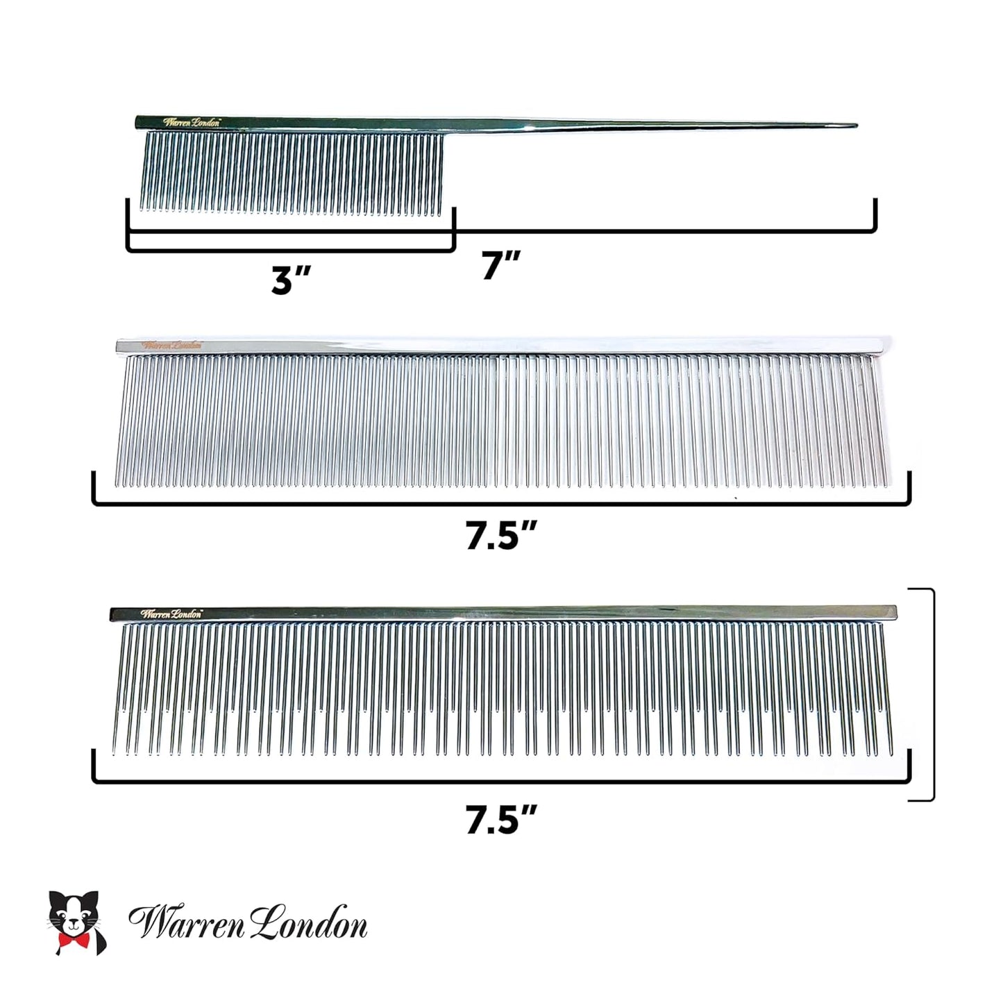Warren London Precision Tail Comb made with Copper | 7 inches | Rounded Tips Prevent Irritation | Finishing and Fluffing Comb for Grooming Paws Face and Tail | Tear Stain Removal