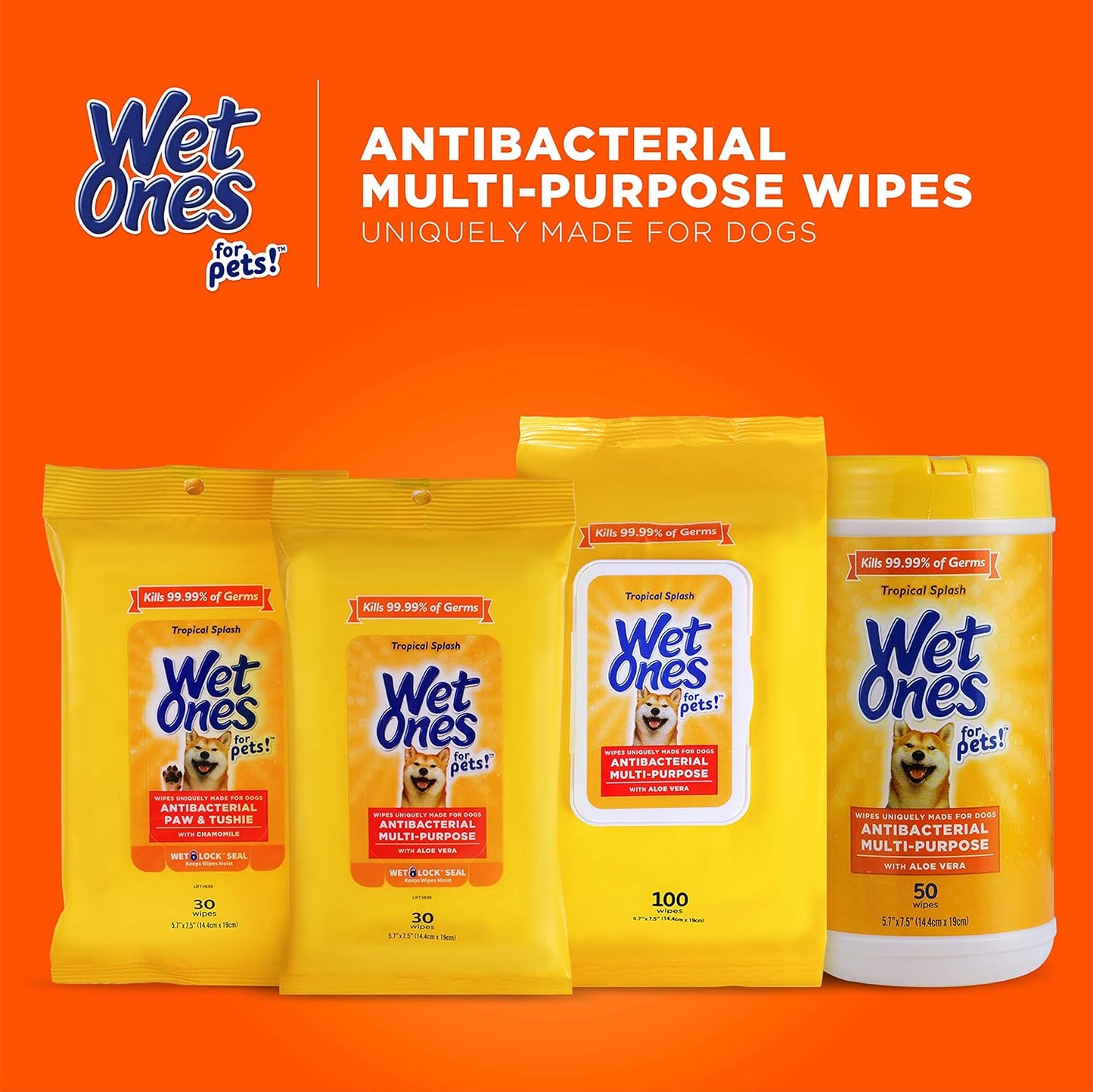 Wet Ones for Pets Multi-Purpose Dog Wipes with Aloe Vera, 50 Count - 3 Pack | Dog Wipes for All Dogs in Tropical Splash, Wipes for Paws & All Purpose