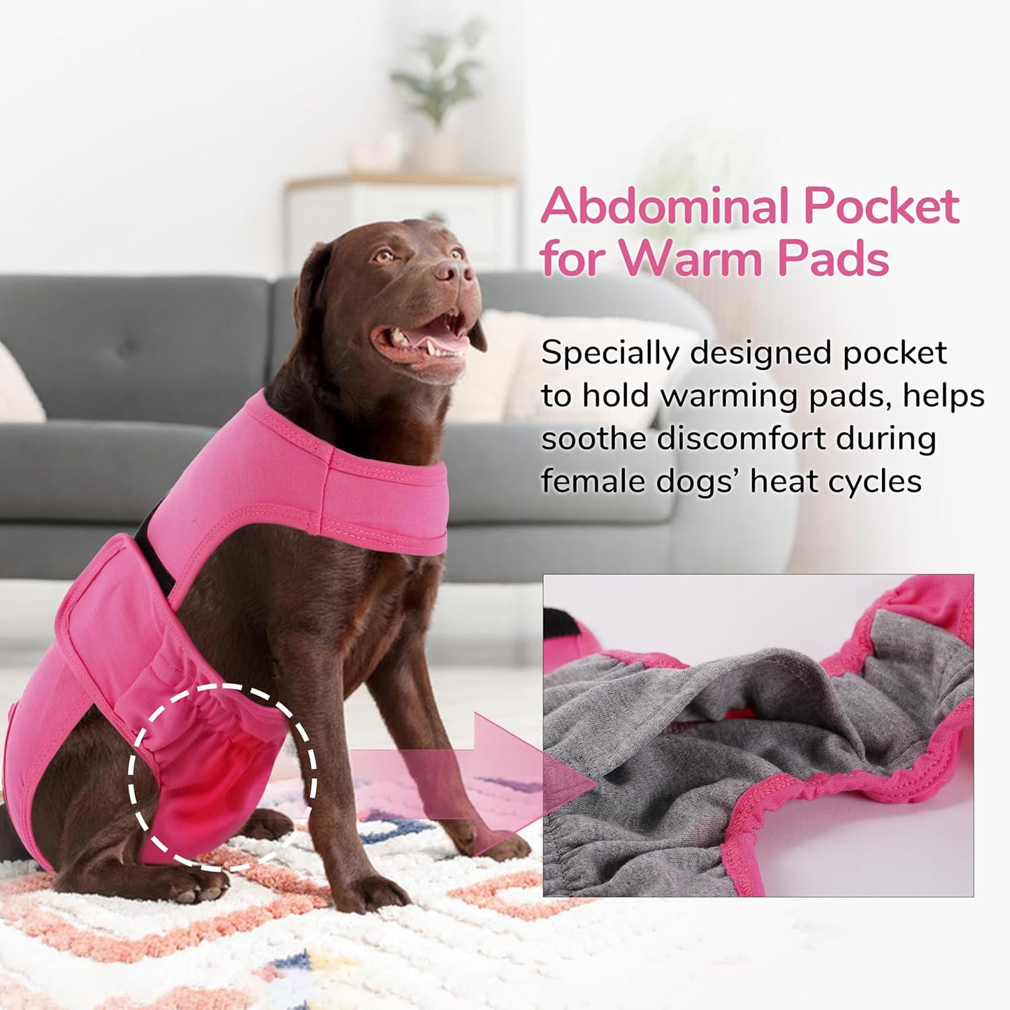 PUMYPOREITY Dog Diaper with Suspender, Escape-Proof Anti-Harassment Garment for Heat Cycle, Incontinence, Puppy Training, Senior Dog, L, Pink